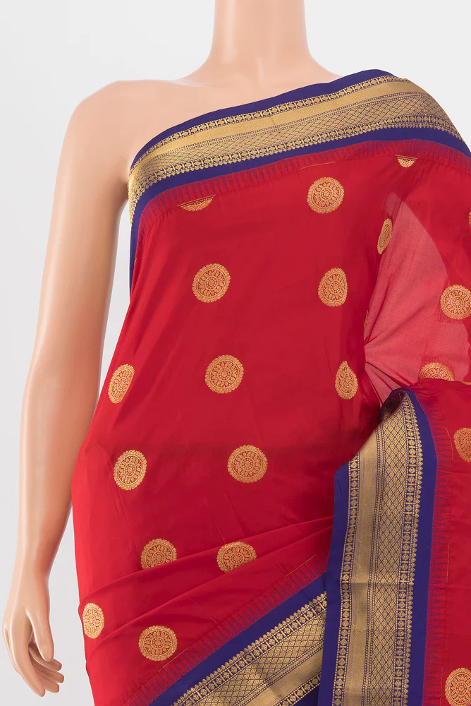 Red Blended Bangalore Silk Saree - Image 2