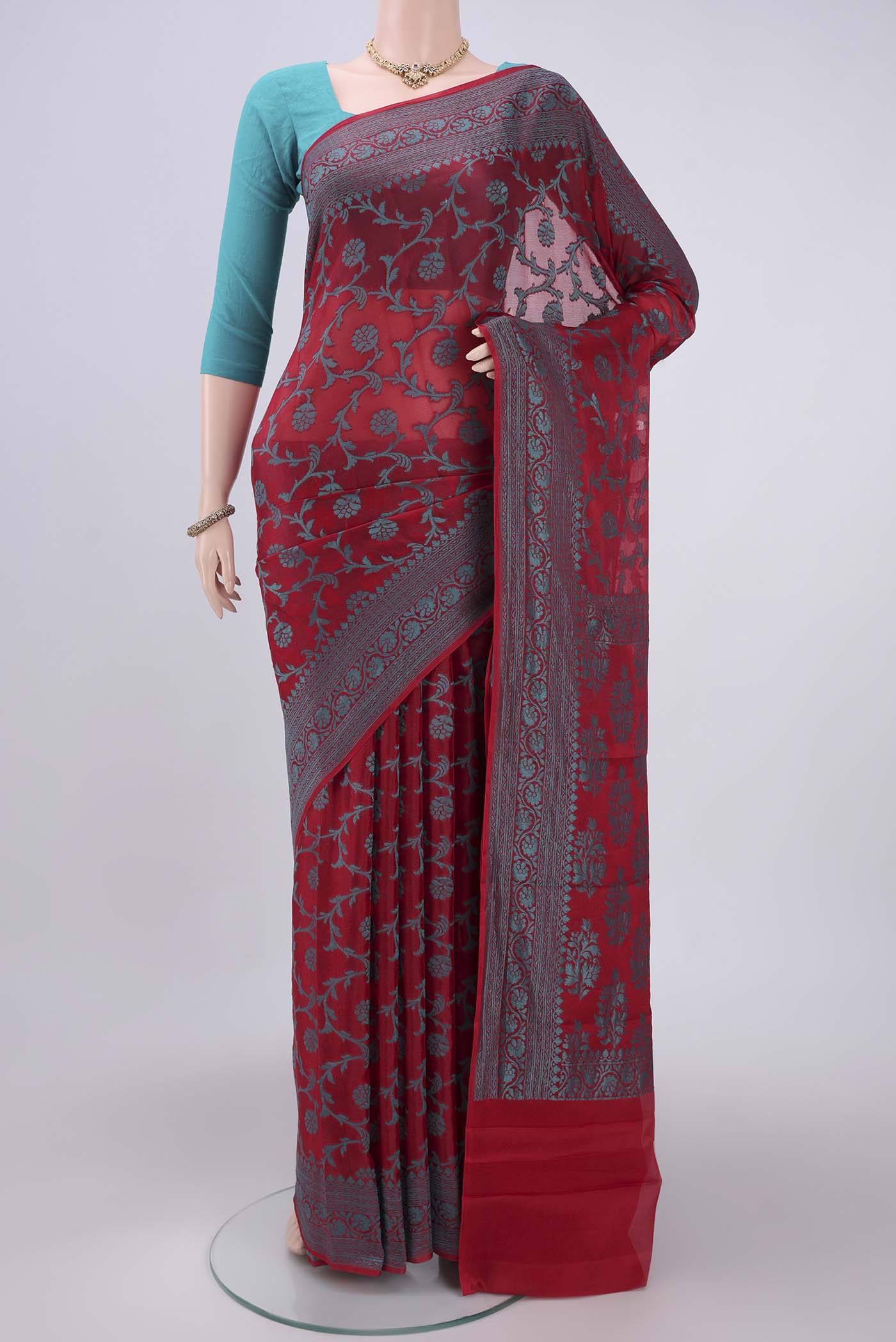 Maroon Blended Banarasi Georgette Saree