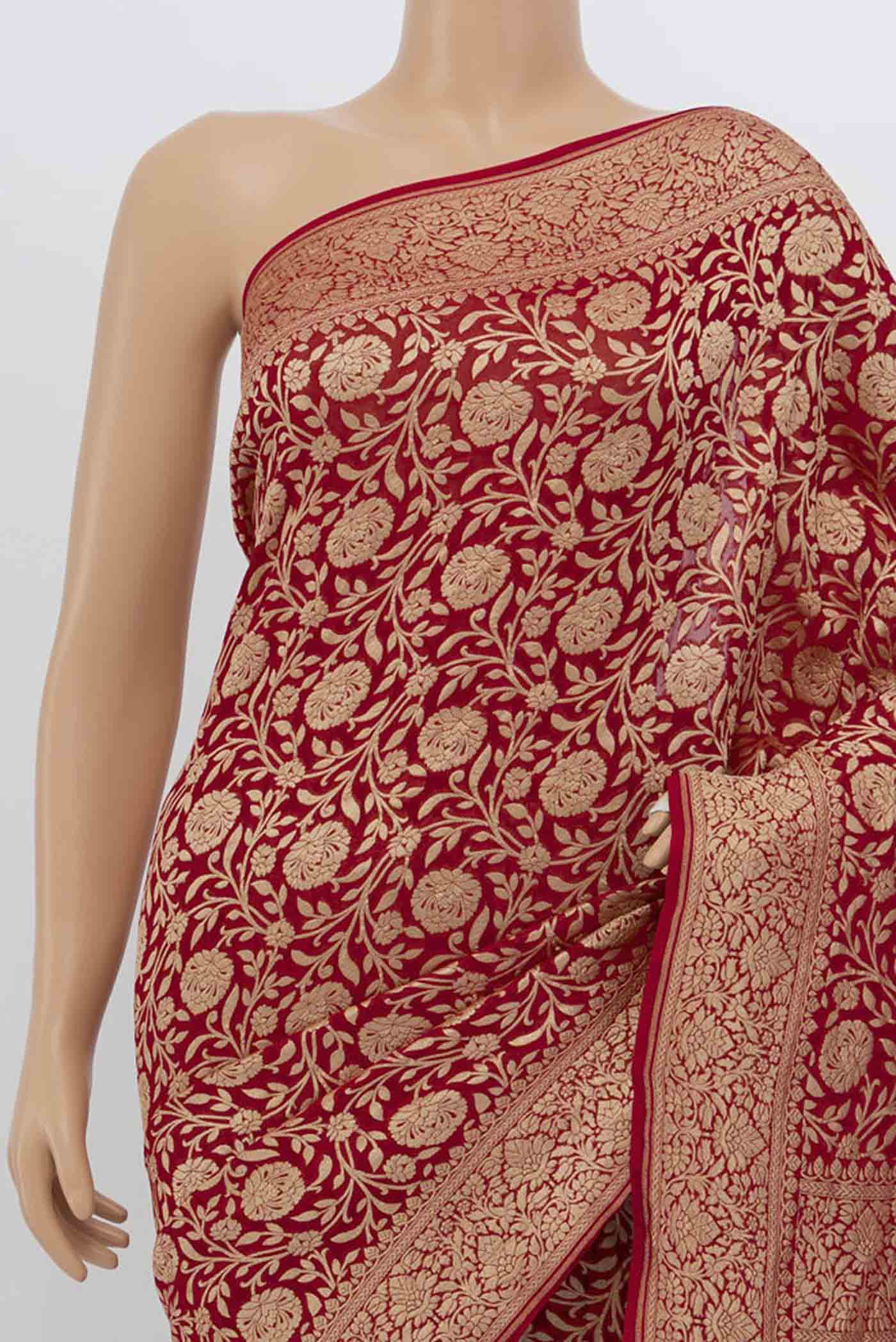 Red Blended Banarasi Saree - Image 2
