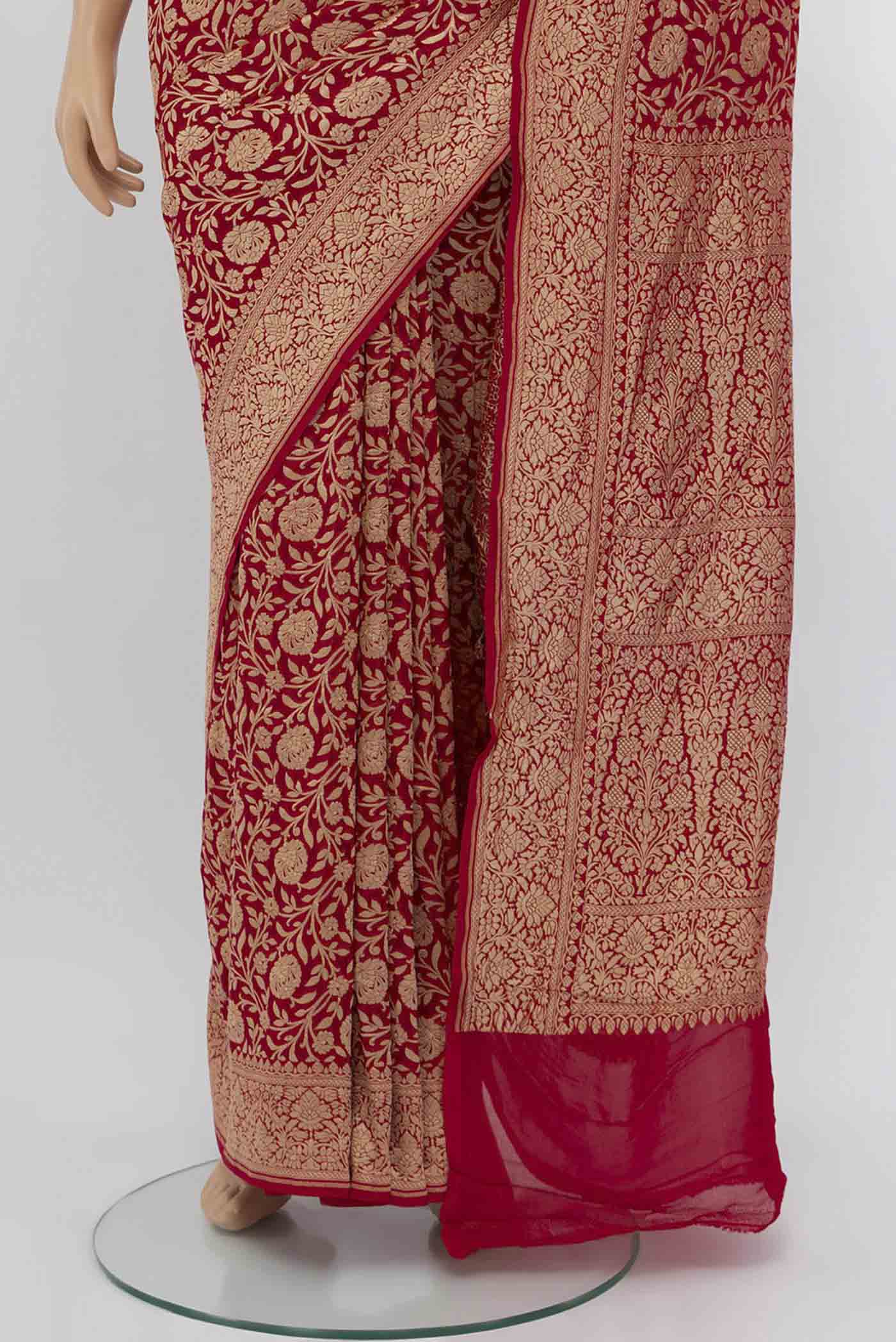 Red Blended Banarasi Saree - Image 3