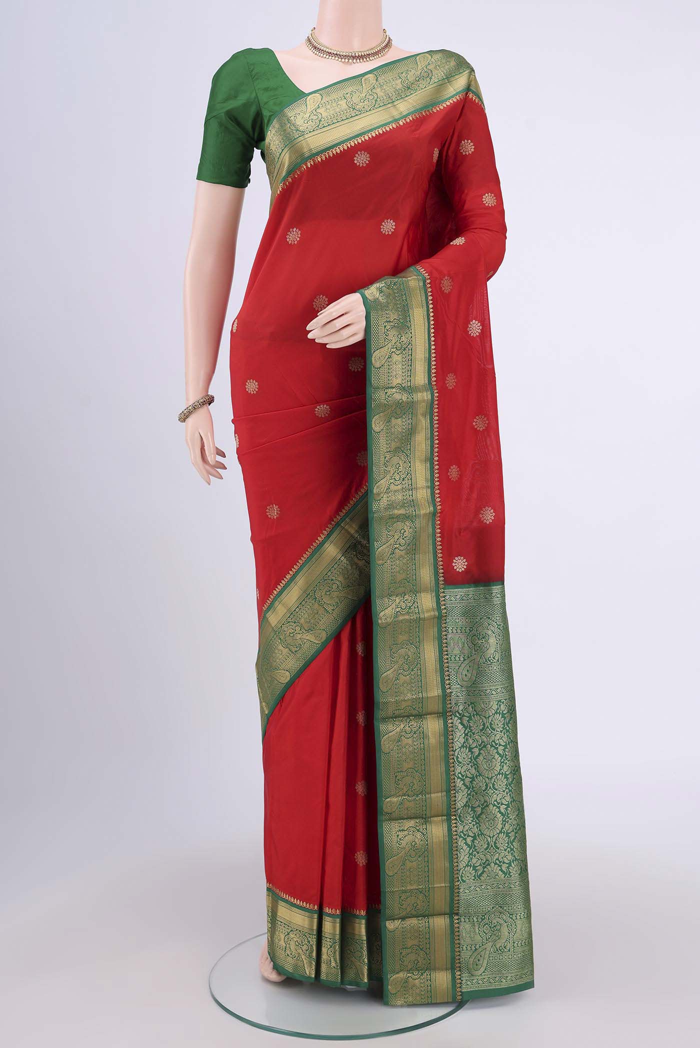 Red Blended Bangalore Silk Saree