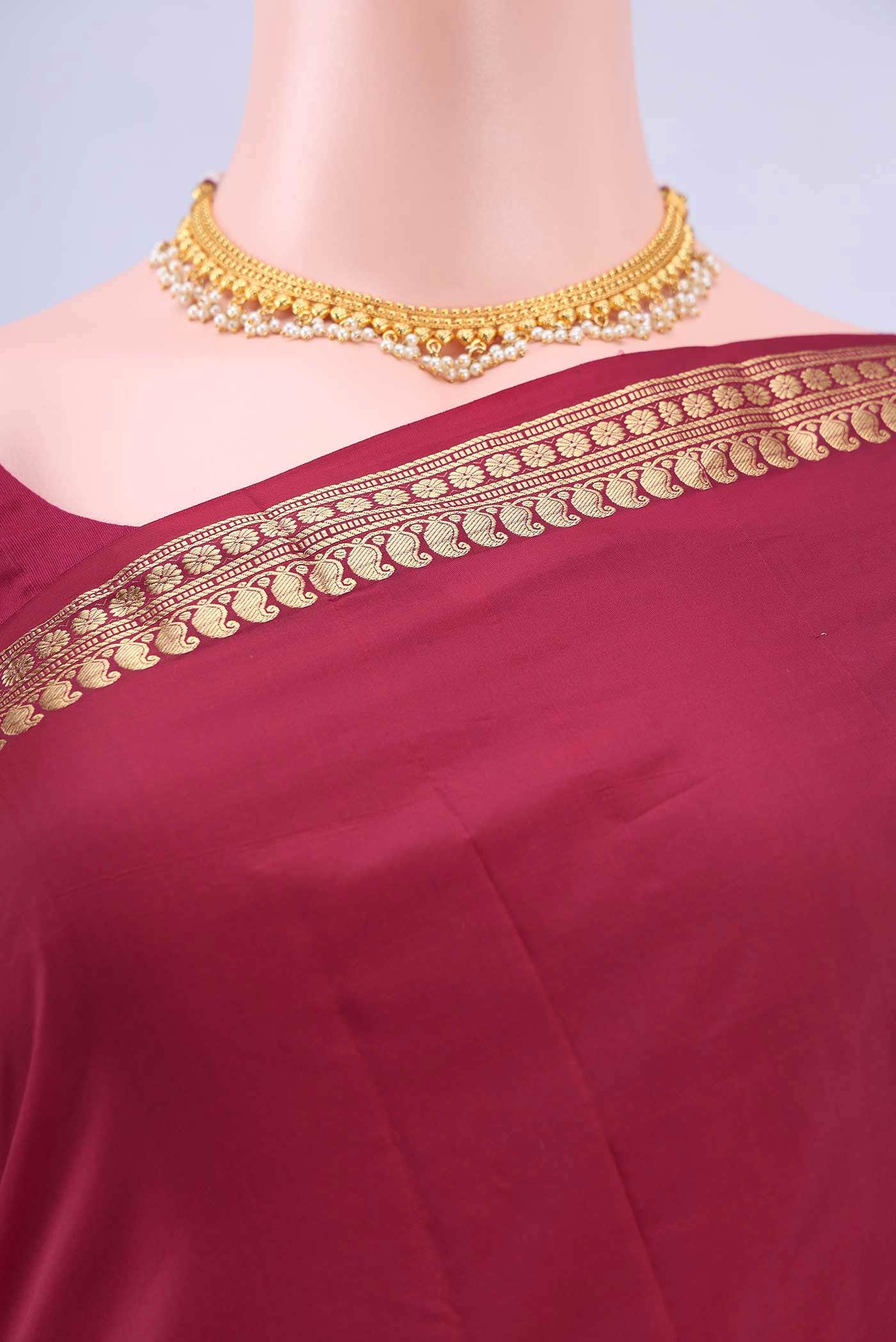 Red Blended Bangalore Silk Saree - Image 3