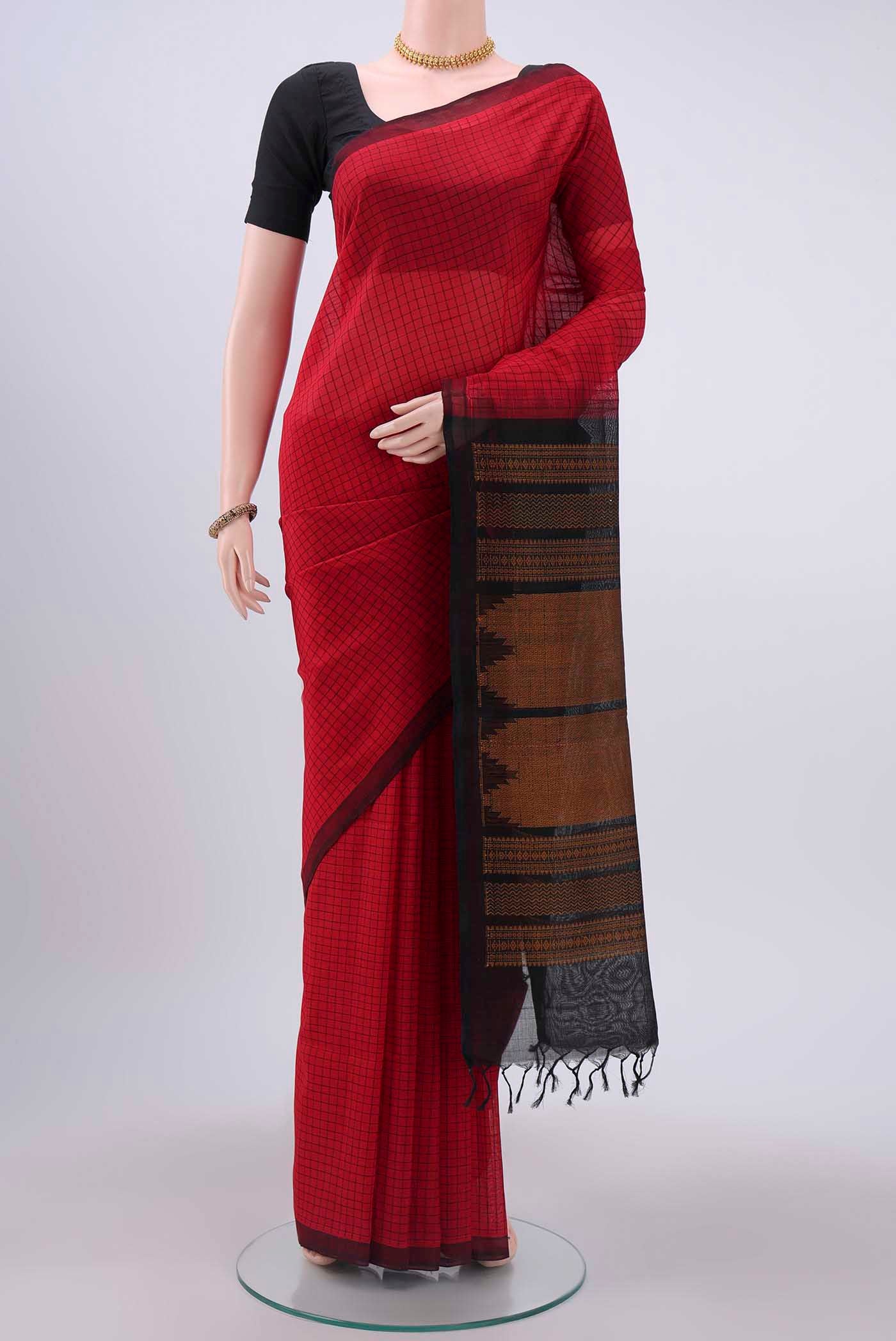 Red Coimbatore Silk Cotton Saree