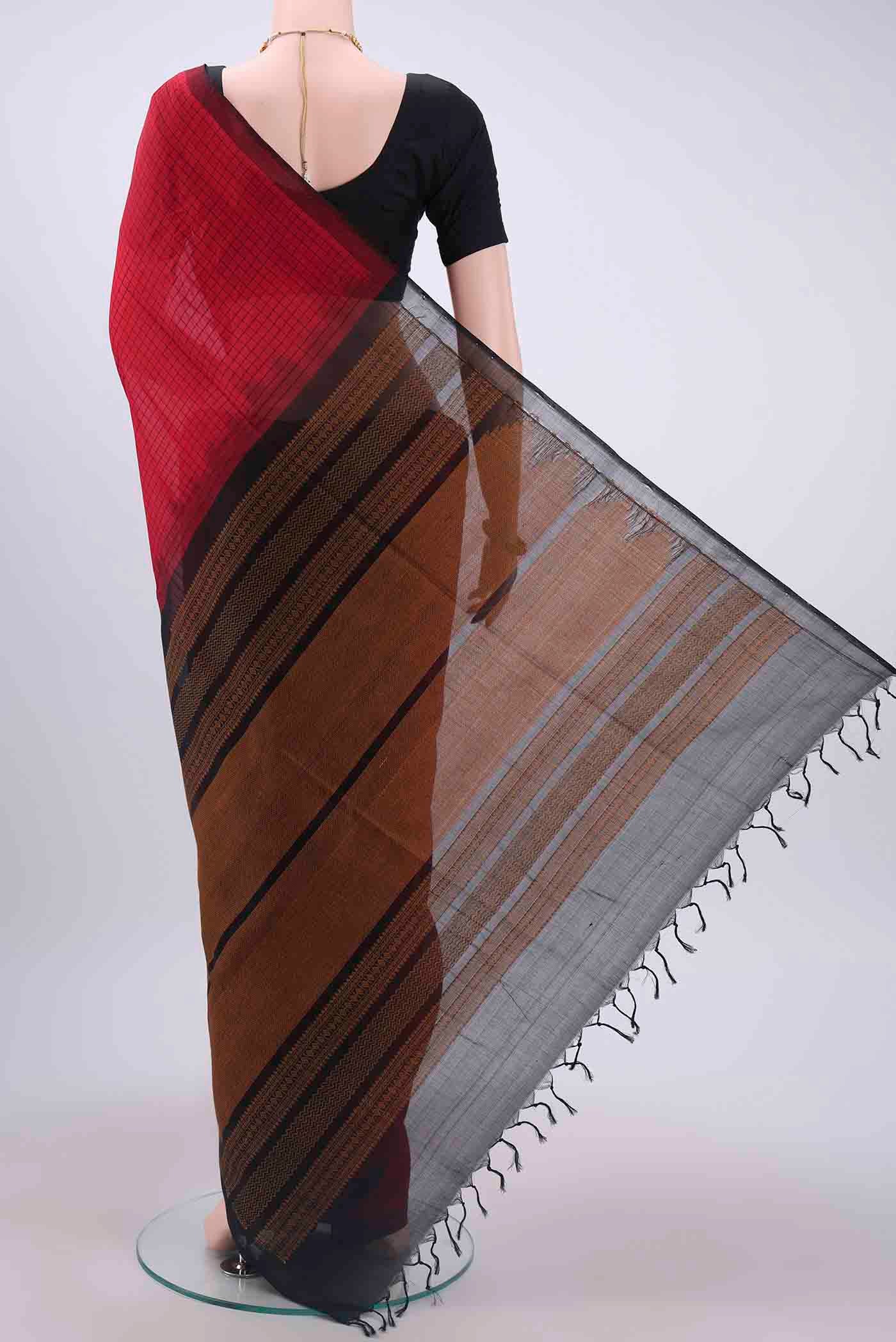 Red Coimbatore Silk Cotton Saree - Image 3