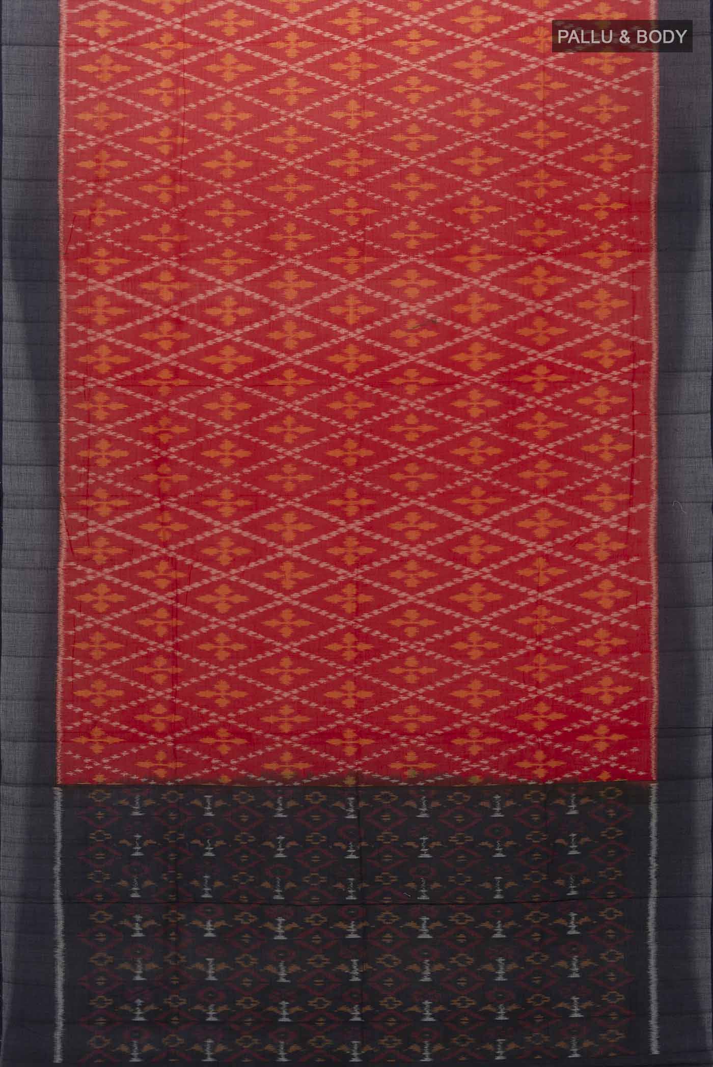 Red Pochampally Cotton Saree - Image 5