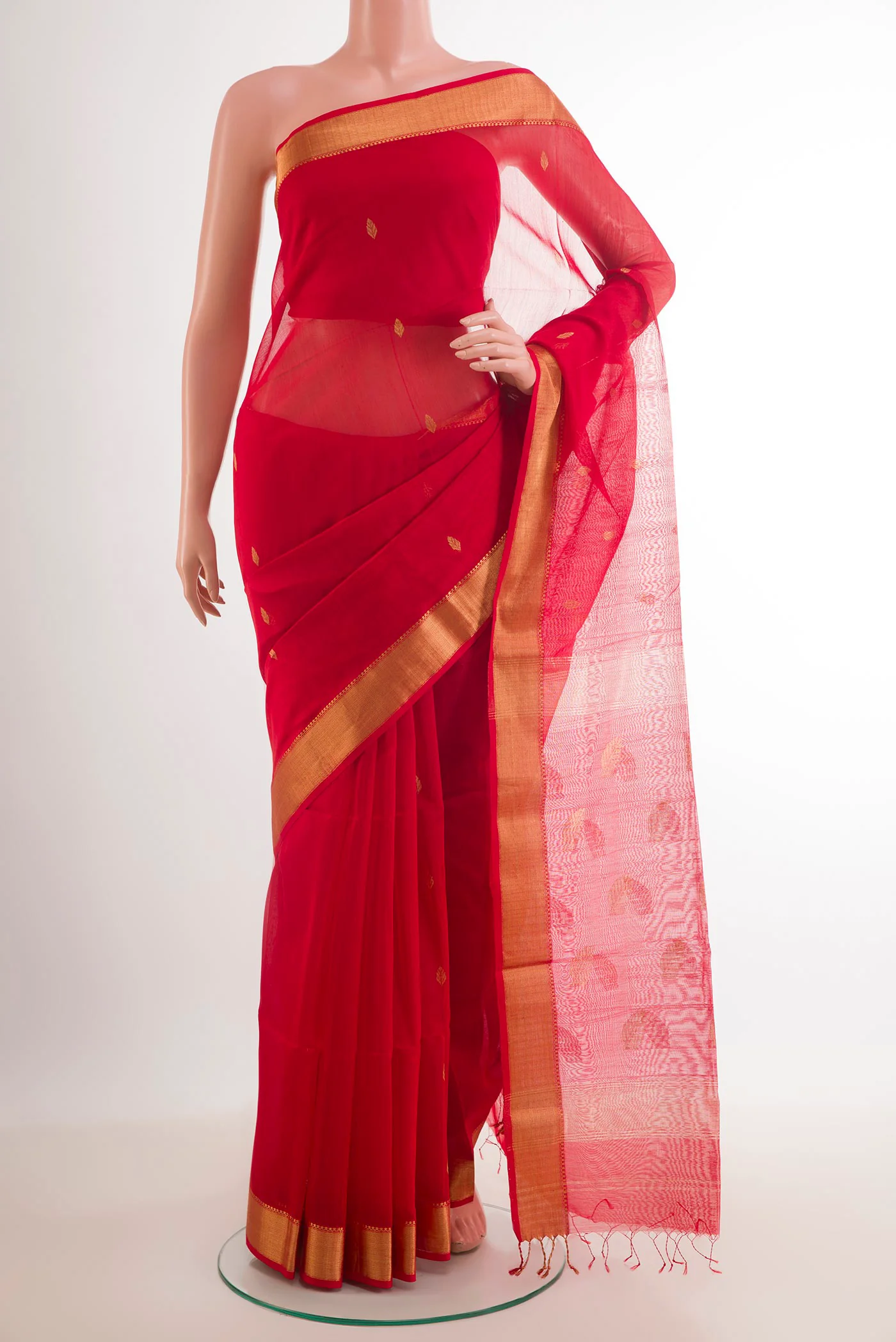 Red Maheshwari Silk Cotton Saree
