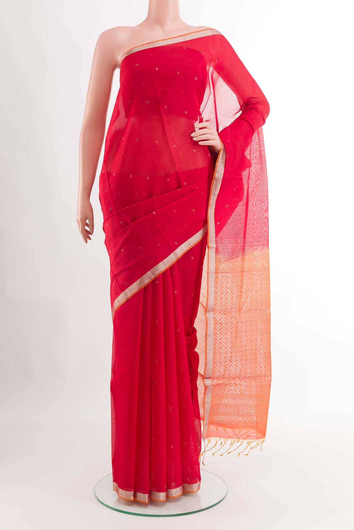 Red Blended Kora Cotton Saree
