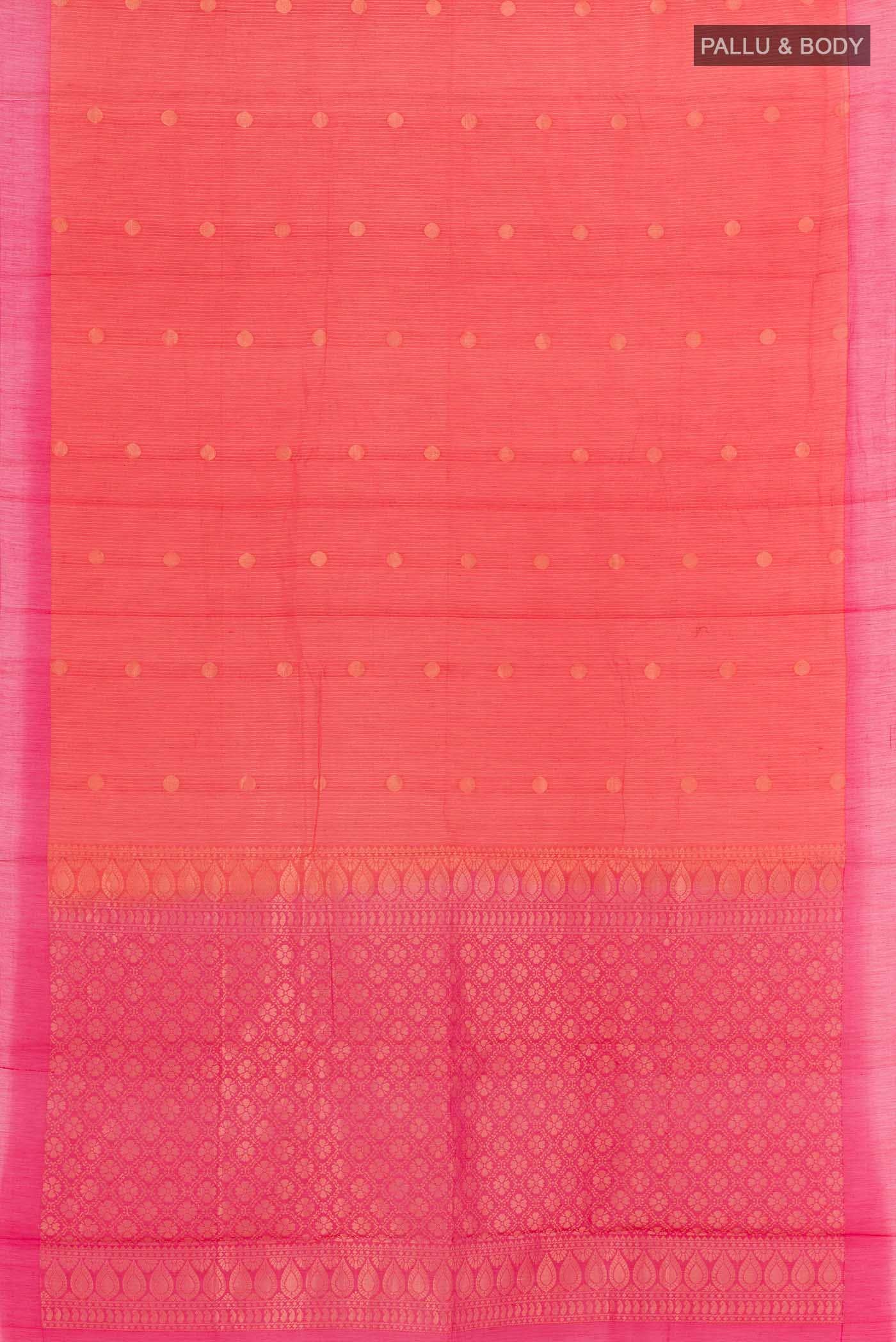 Red Blended Kora Cotton Saree - Image 2