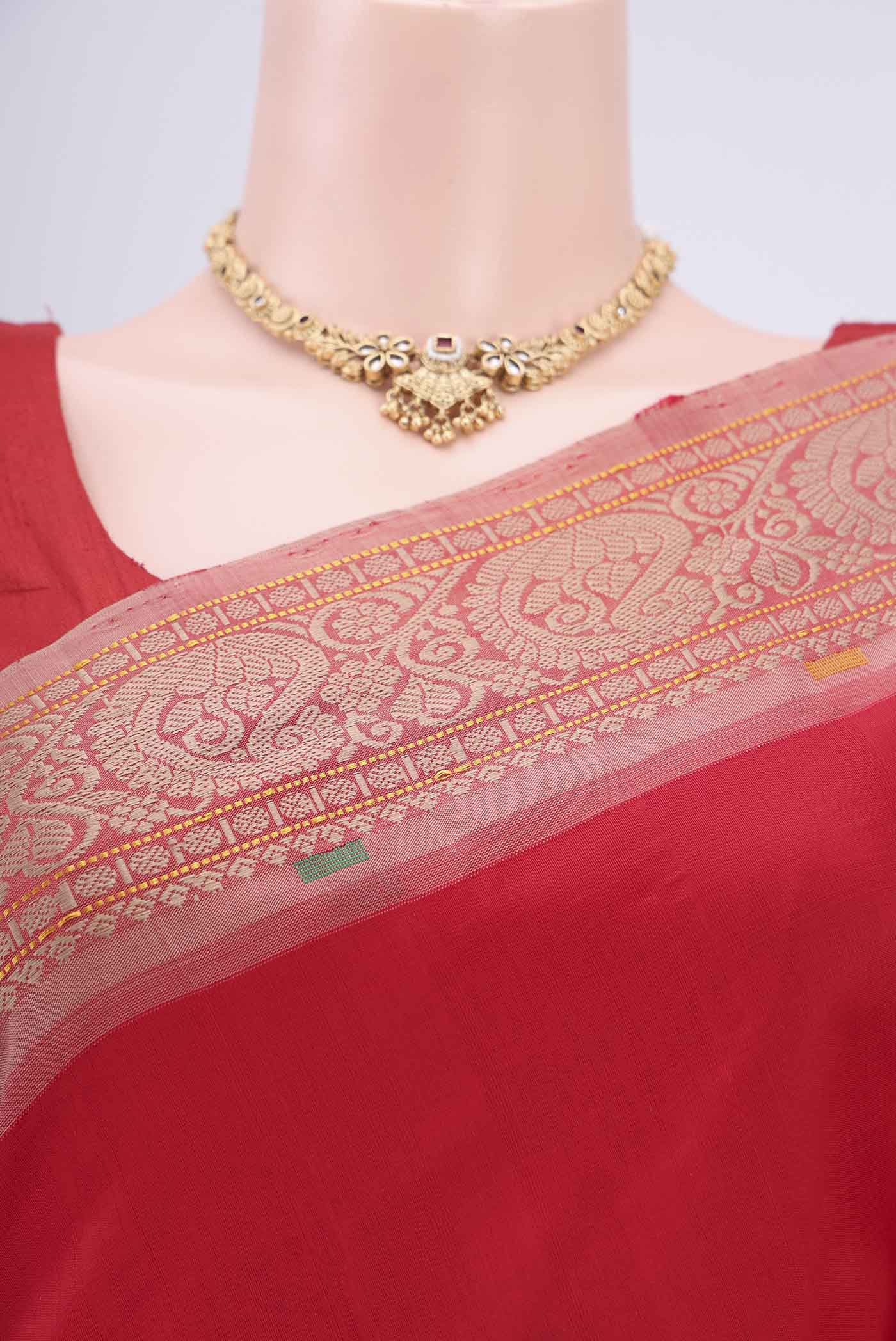 Red Blended Poly Cotton Saree - Image 2