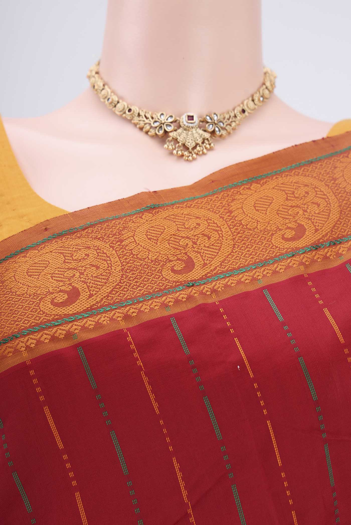 Red Blended Poly Cotton Saree - Image 2