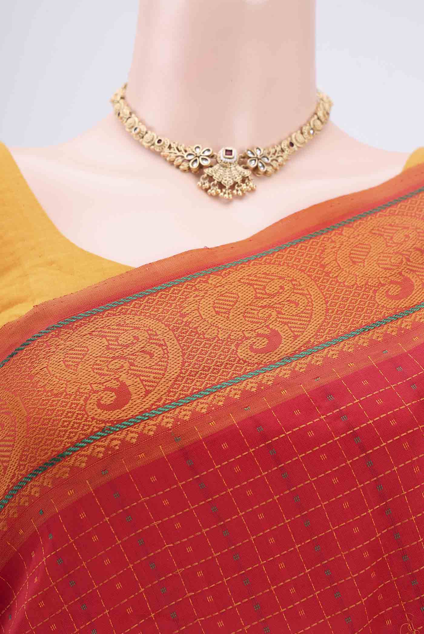 Red Blended Poly Cotton Saree - Image 2