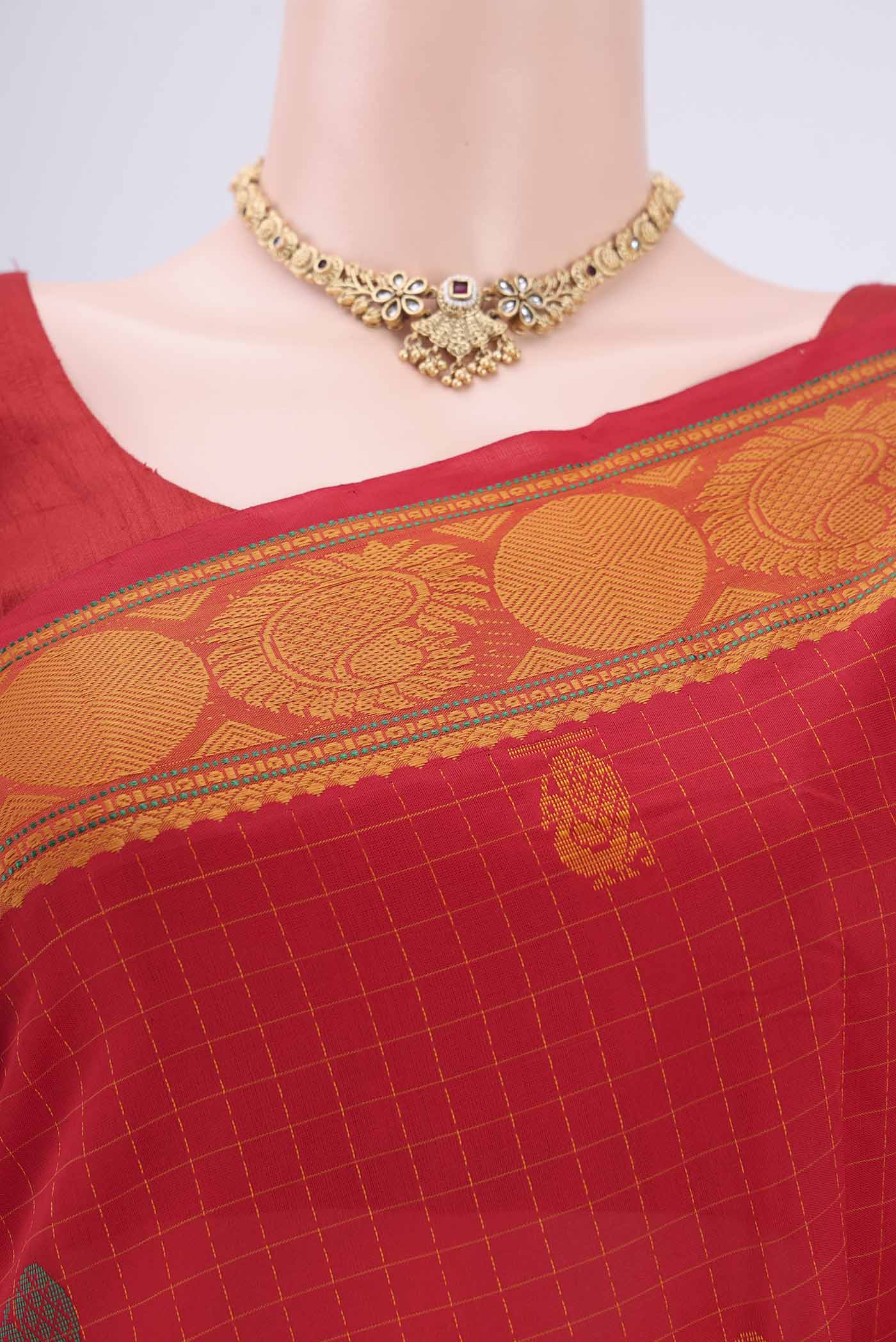Red Blended Poly Cotton Saree - Image 2