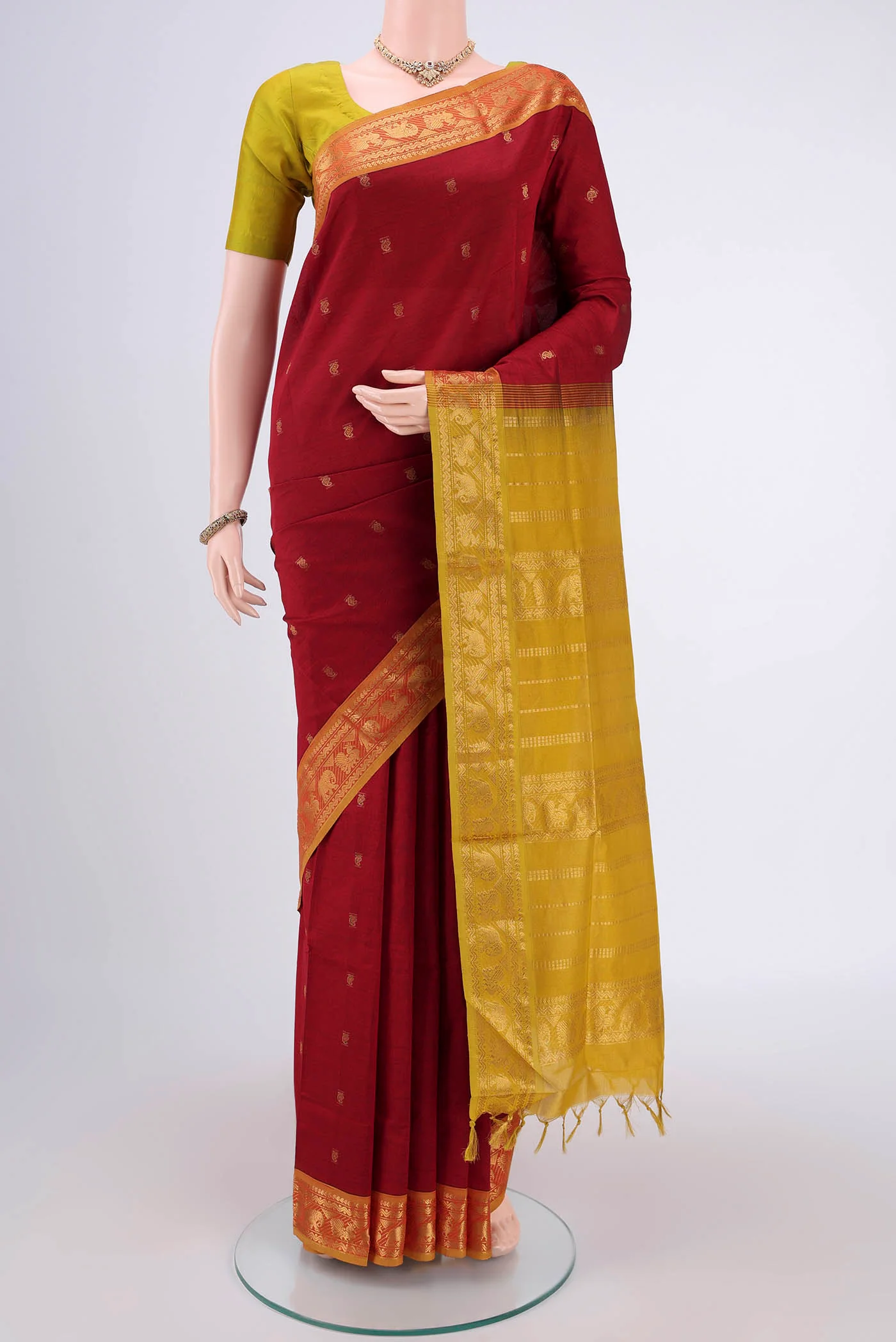 Maroon Blended Poly Cotton Saree