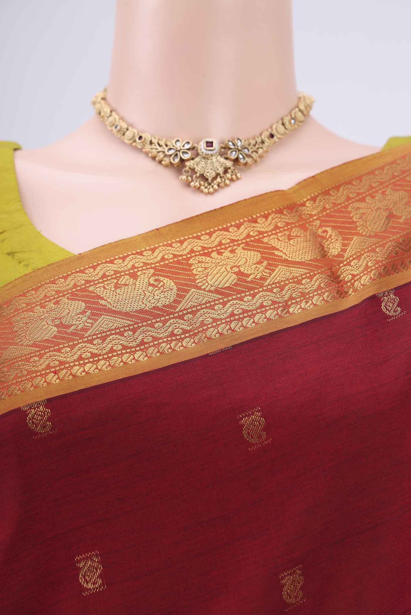 Maroon Blended Poly Cotton Saree - Image 2