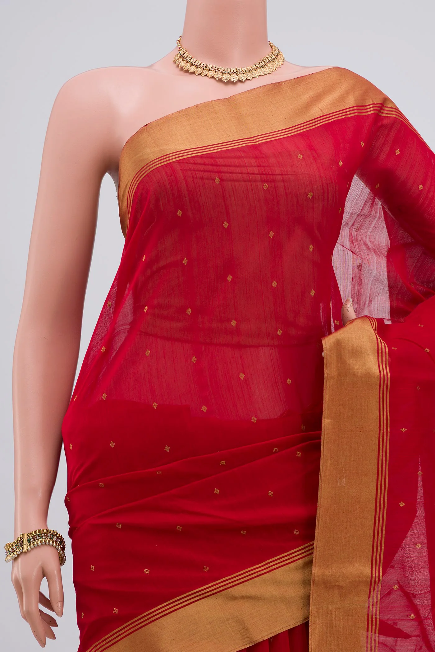 Red Chanderi Silk Cotton Saree - Image 2