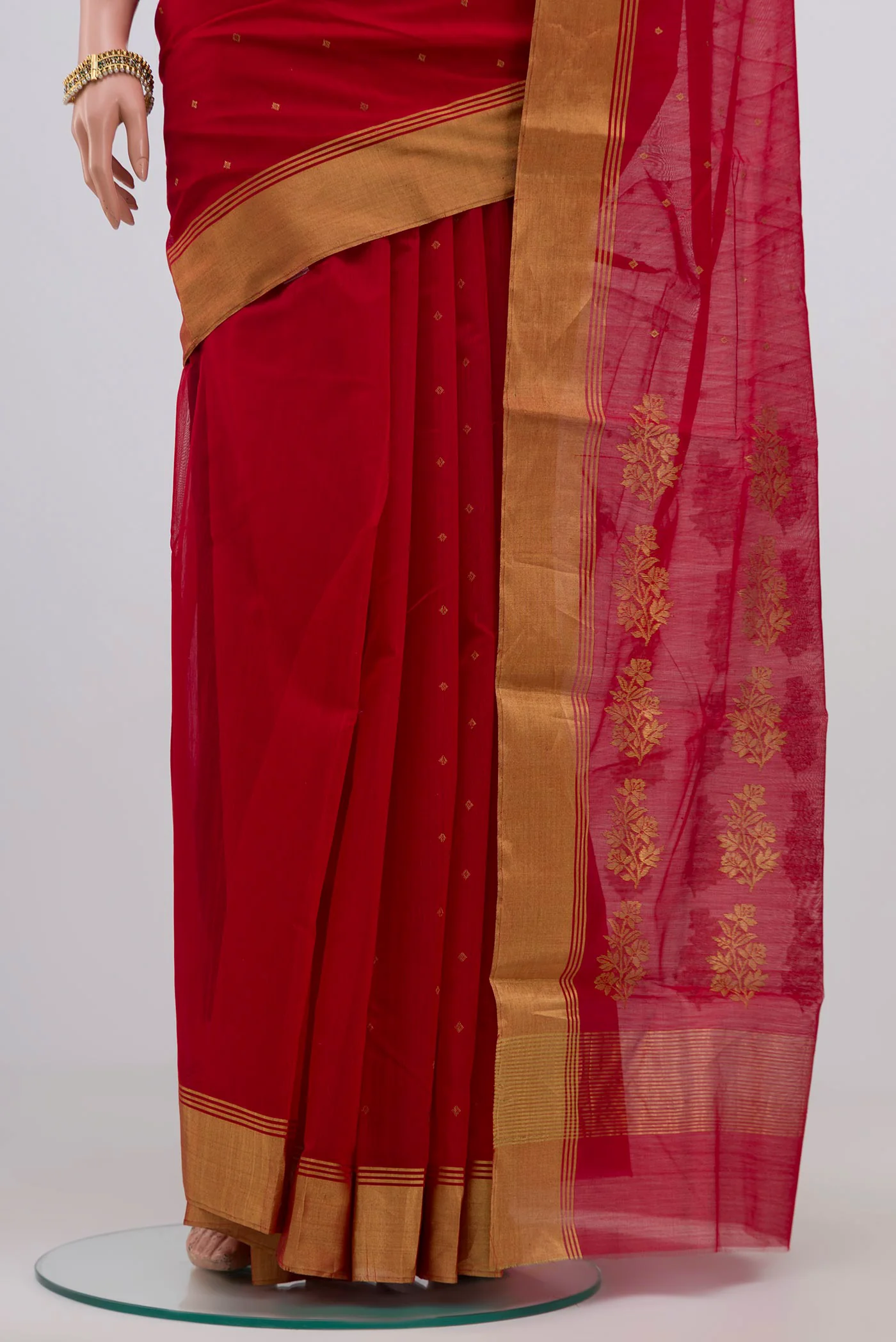 Red Chanderi Silk Cotton Saree - Image 3