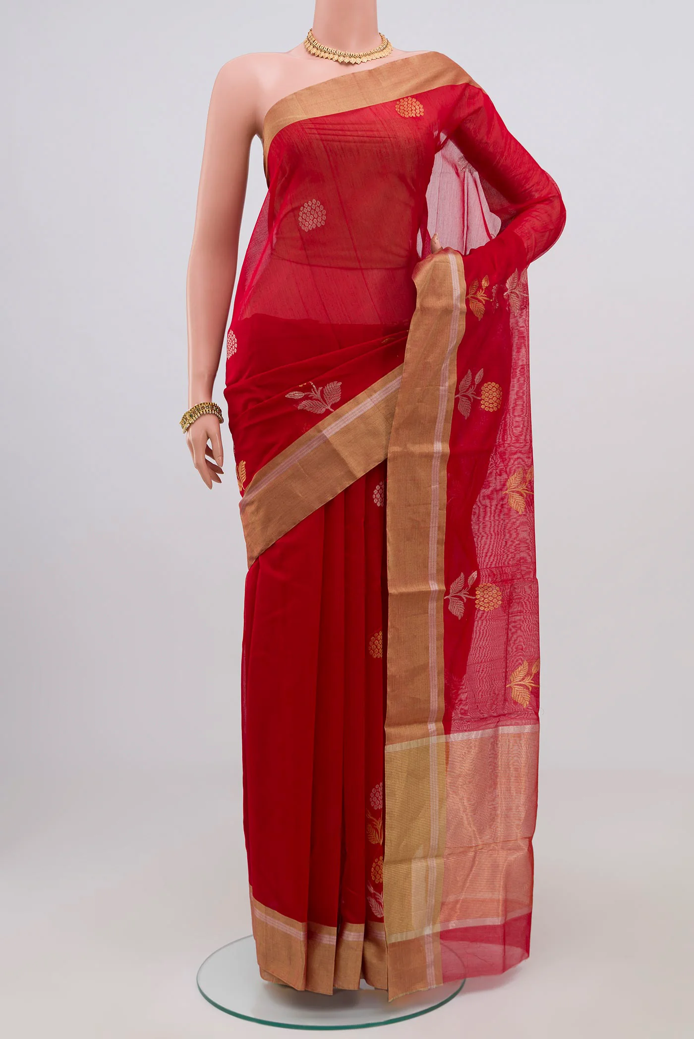 Red Chanderi Silk Cotton Saree
