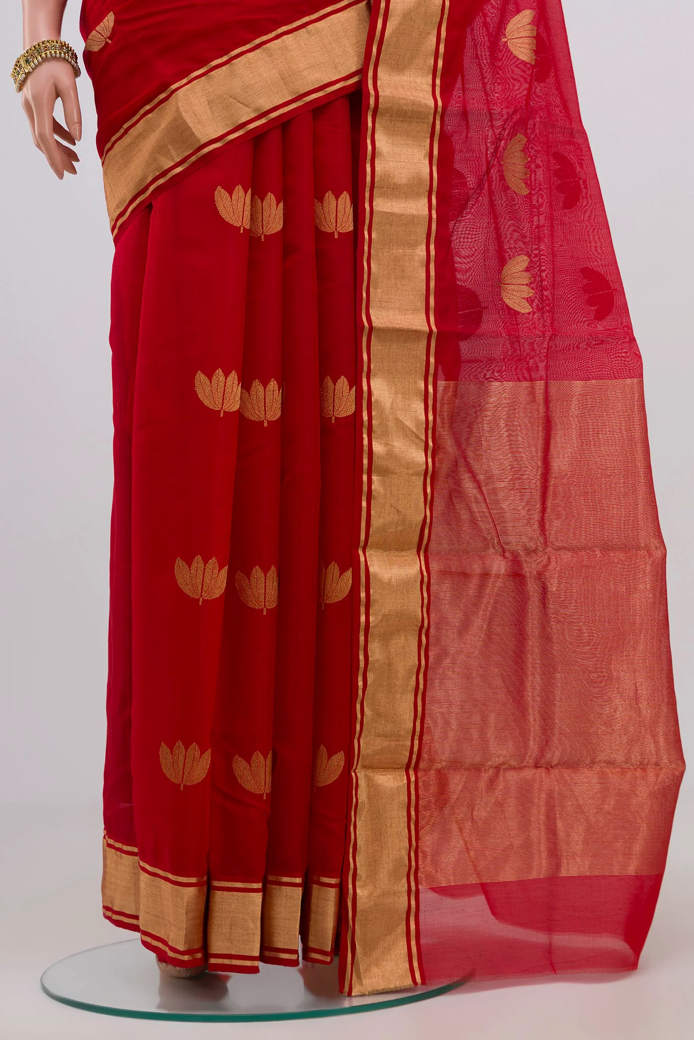 Red Chanderi Silk Cotton Saree - Image 3