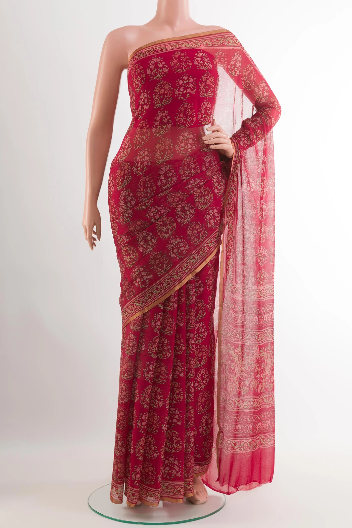 Maroon Mysore Chiffon Saree