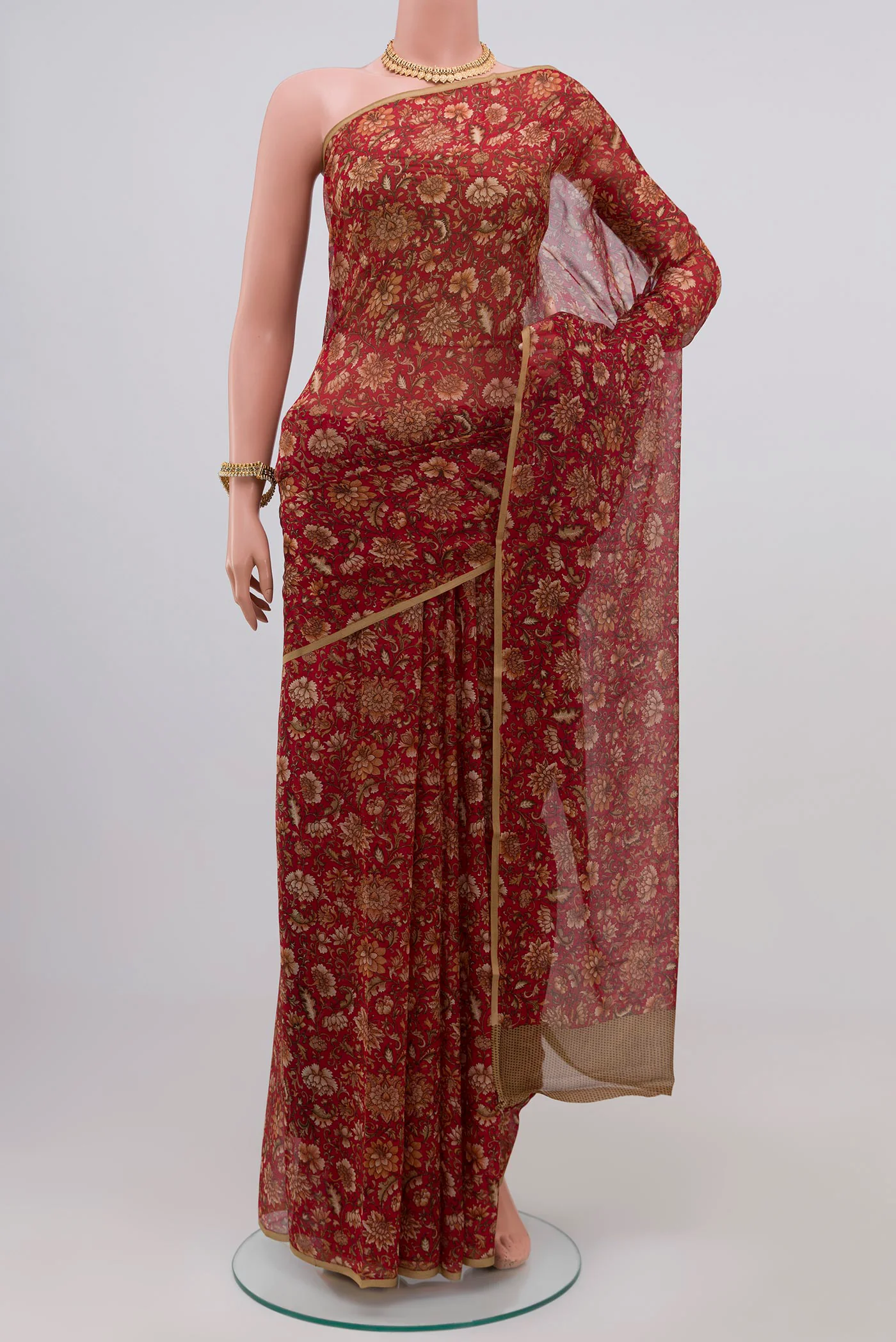 Maroon Mysore Chiffon Saree