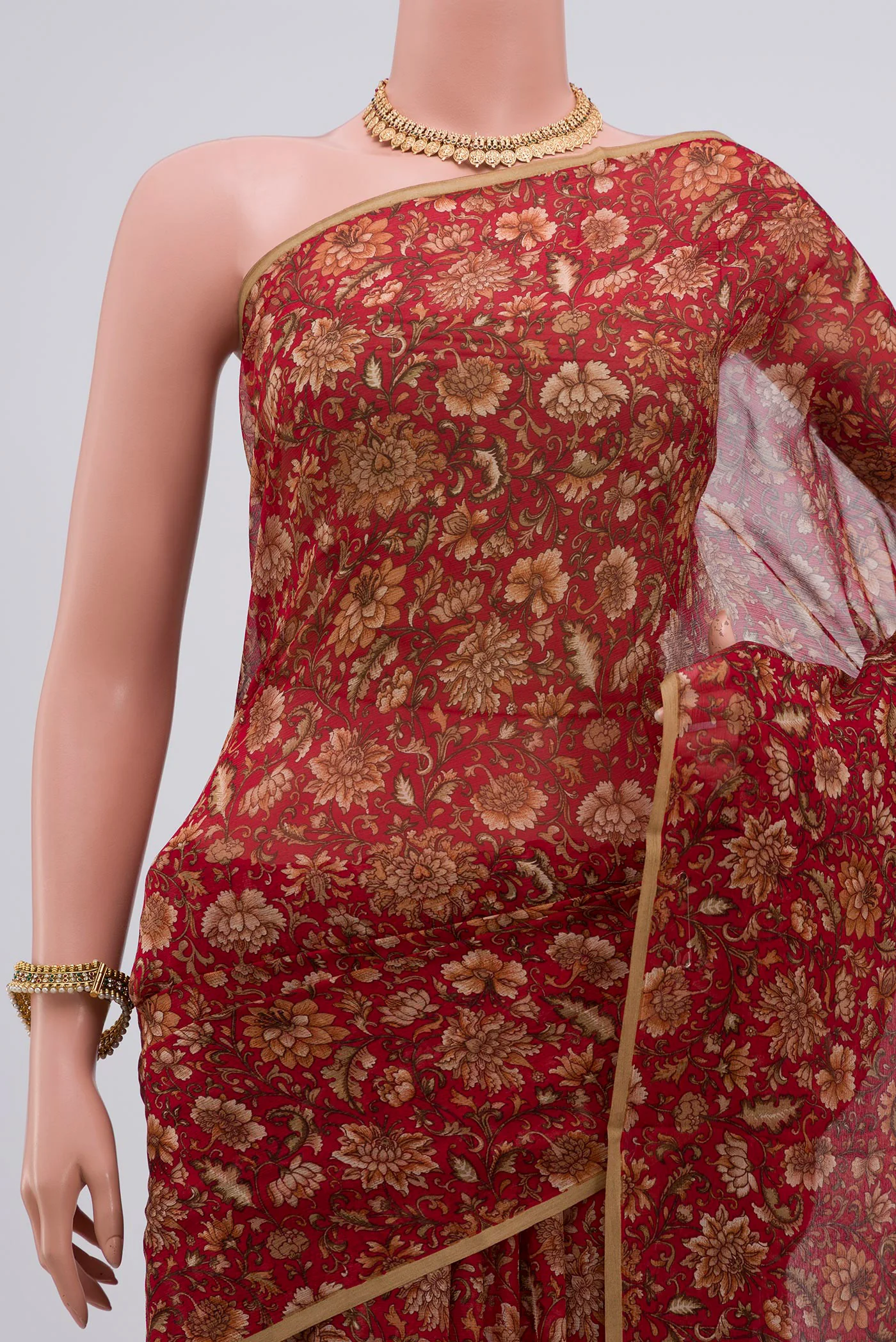 Maroon Mysore Chiffon Saree - Image 2