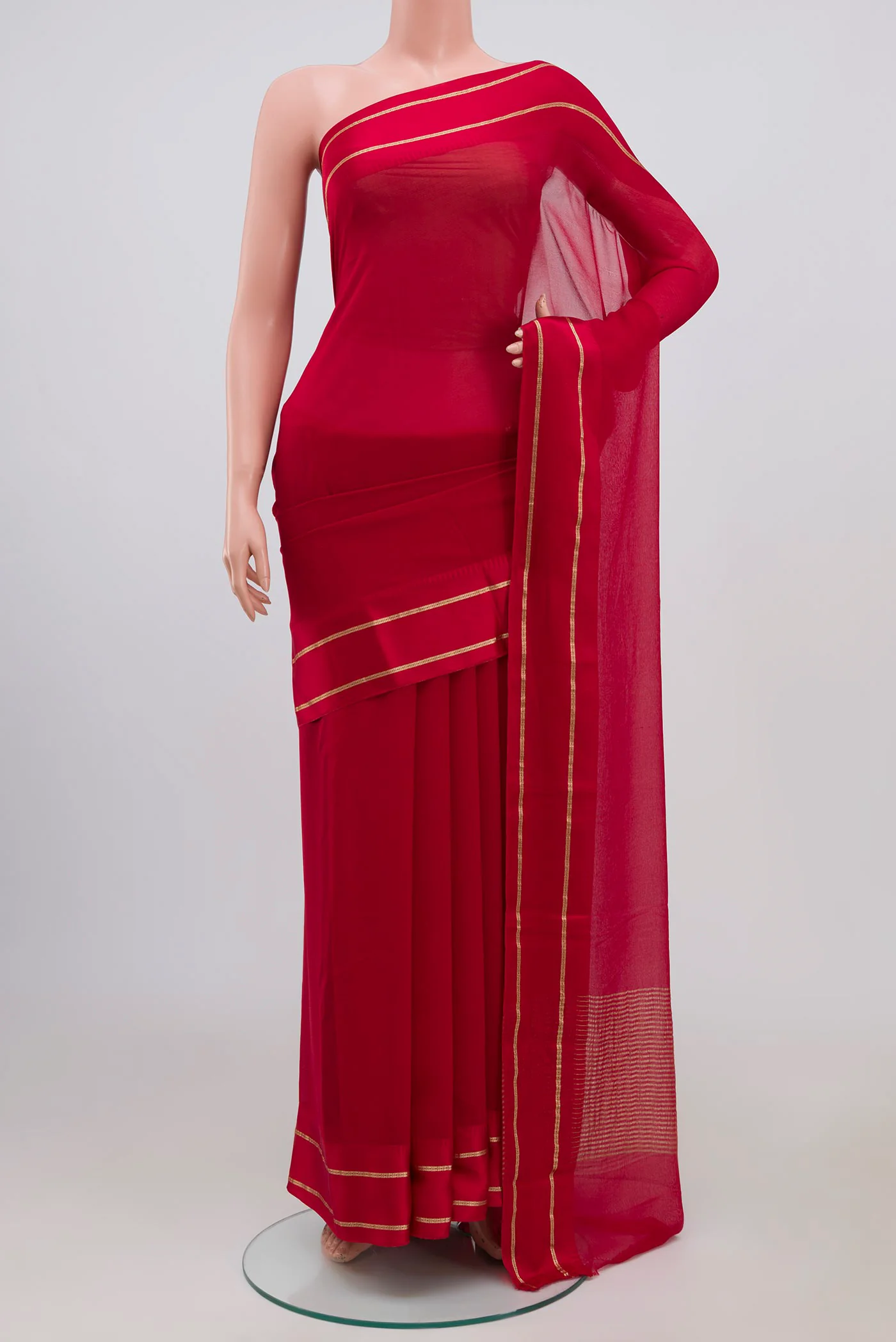 Red Mysore Chiffon Saree