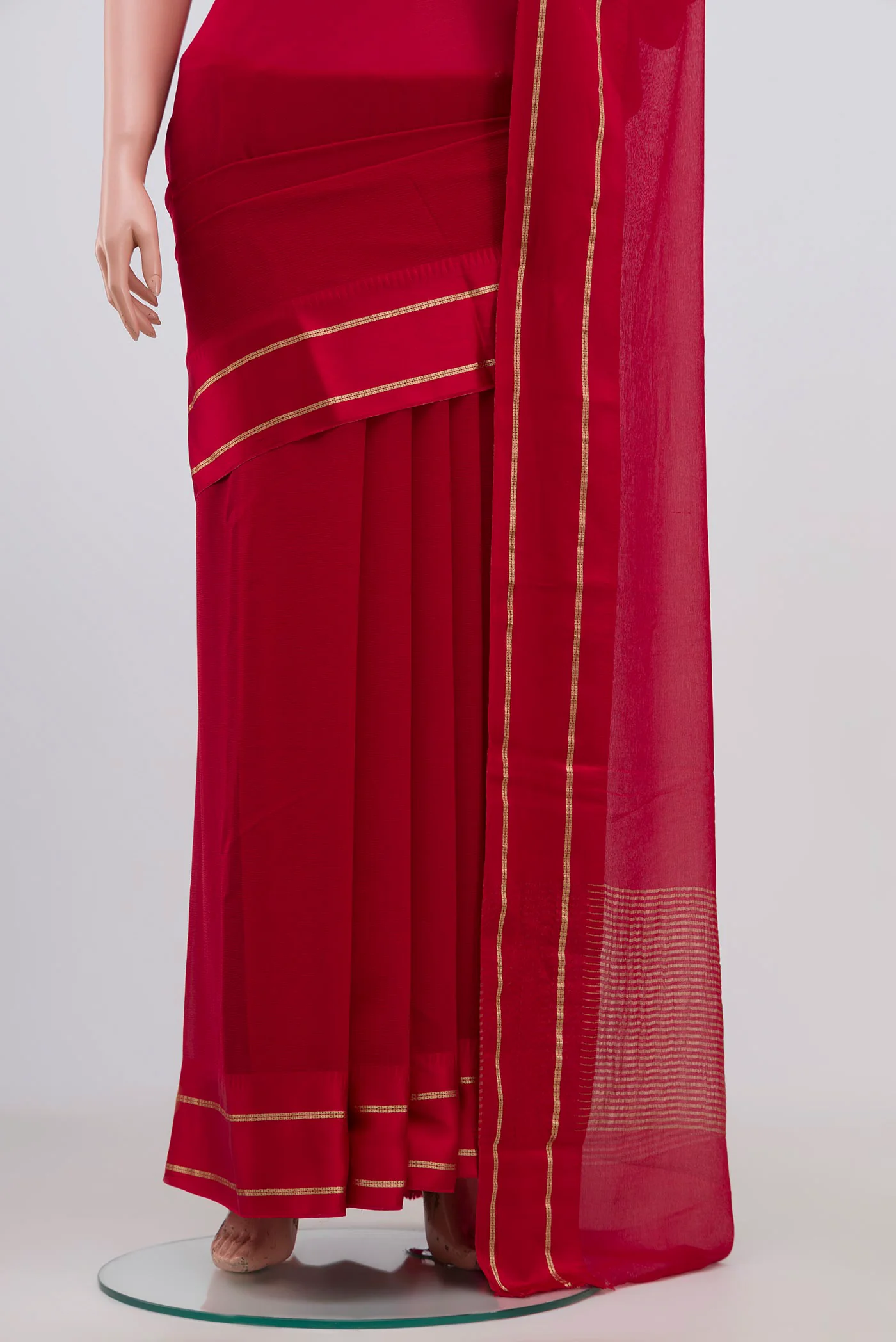 Red Mysore Chiffon Saree - Image 3