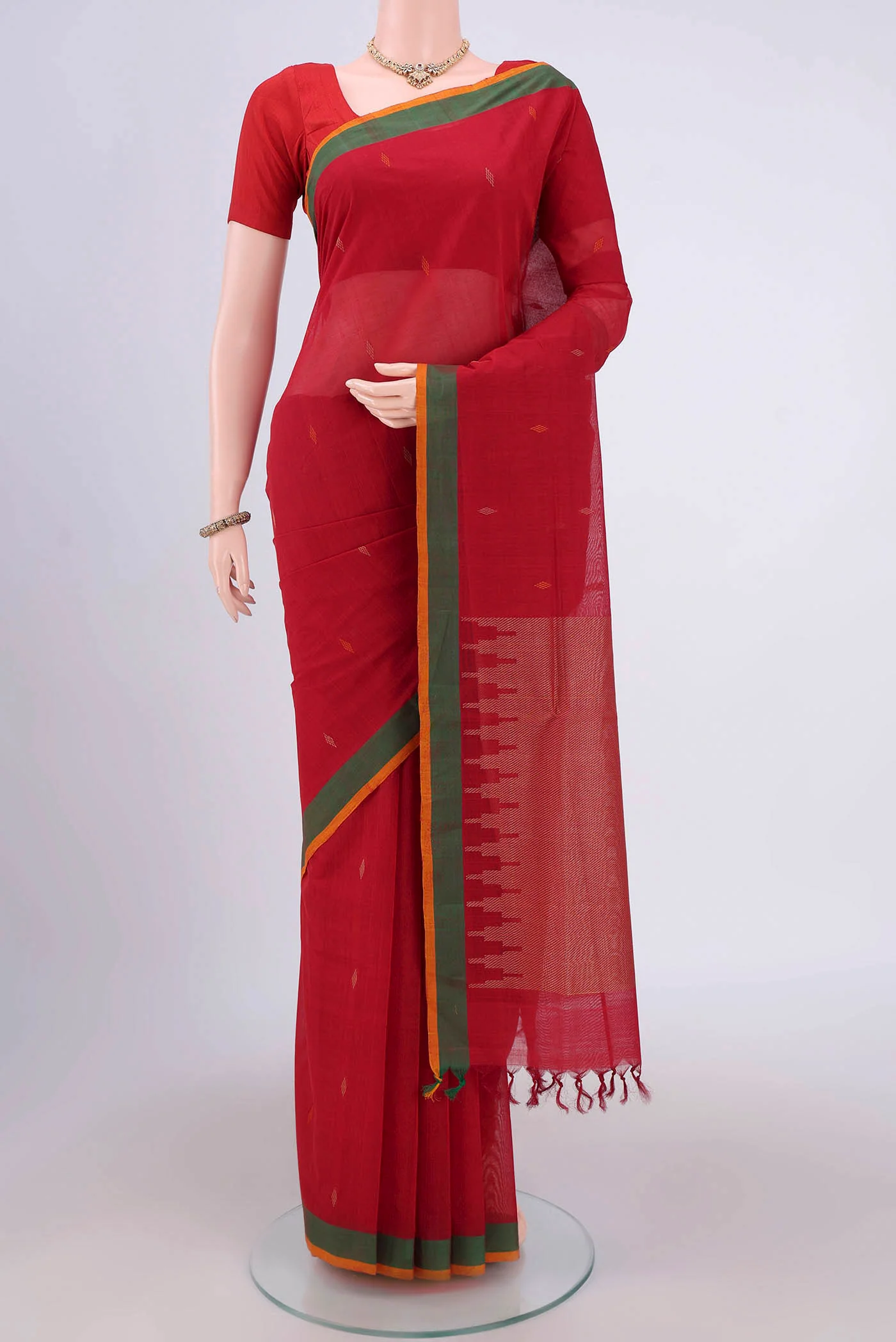 Red Coimbatore Cotton Saree