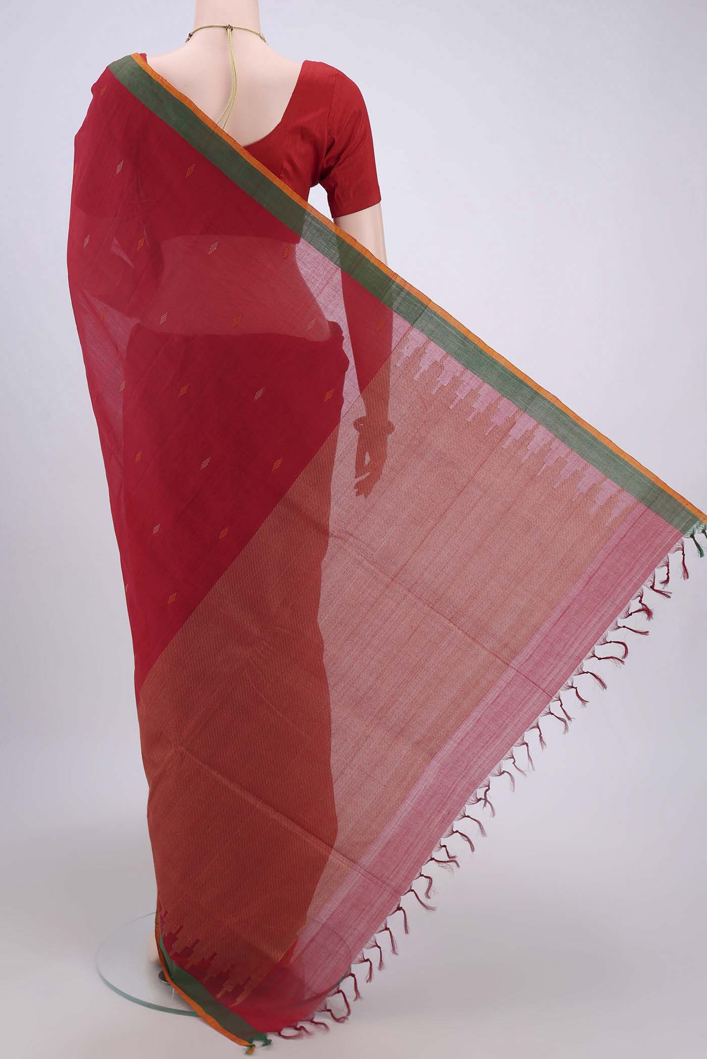 Red Coimbatore Cotton Saree - Image 3