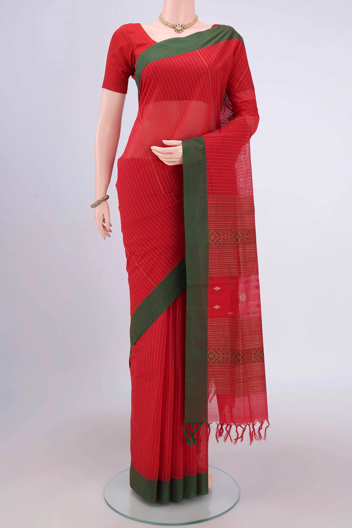 Red Coimbatore Cotton Saree