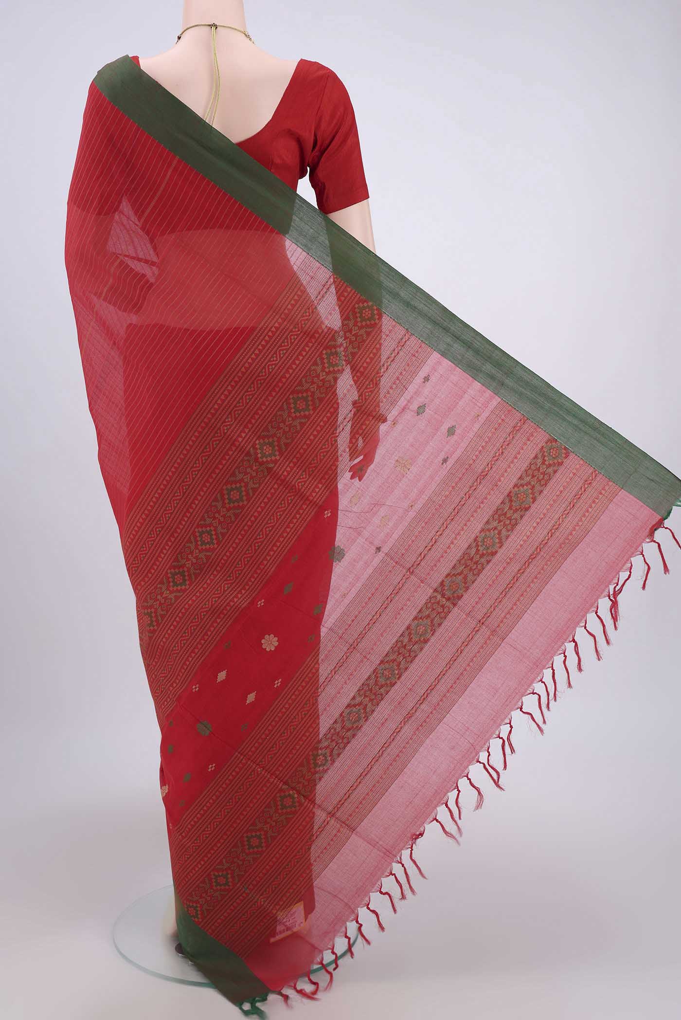 Red Coimbatore Cotton Saree - Image 3