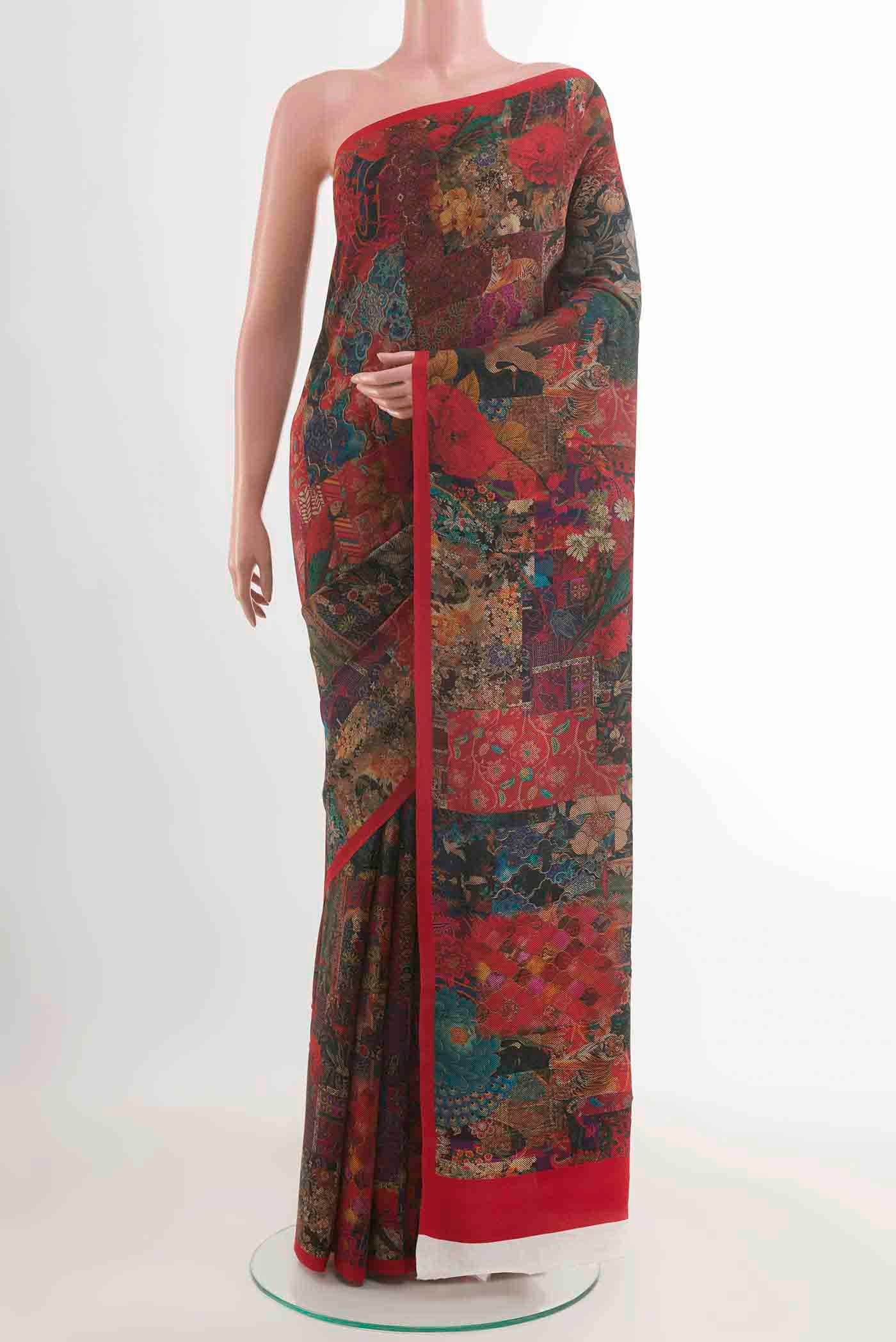 Red Mysore Crepe Saree