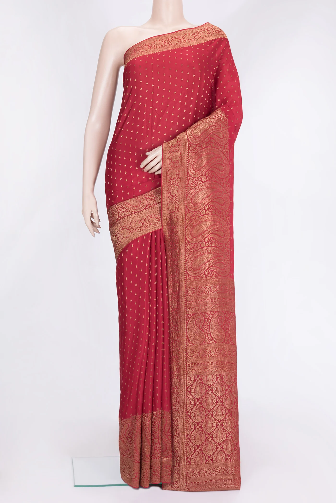 Red Mysore Crepe Saree