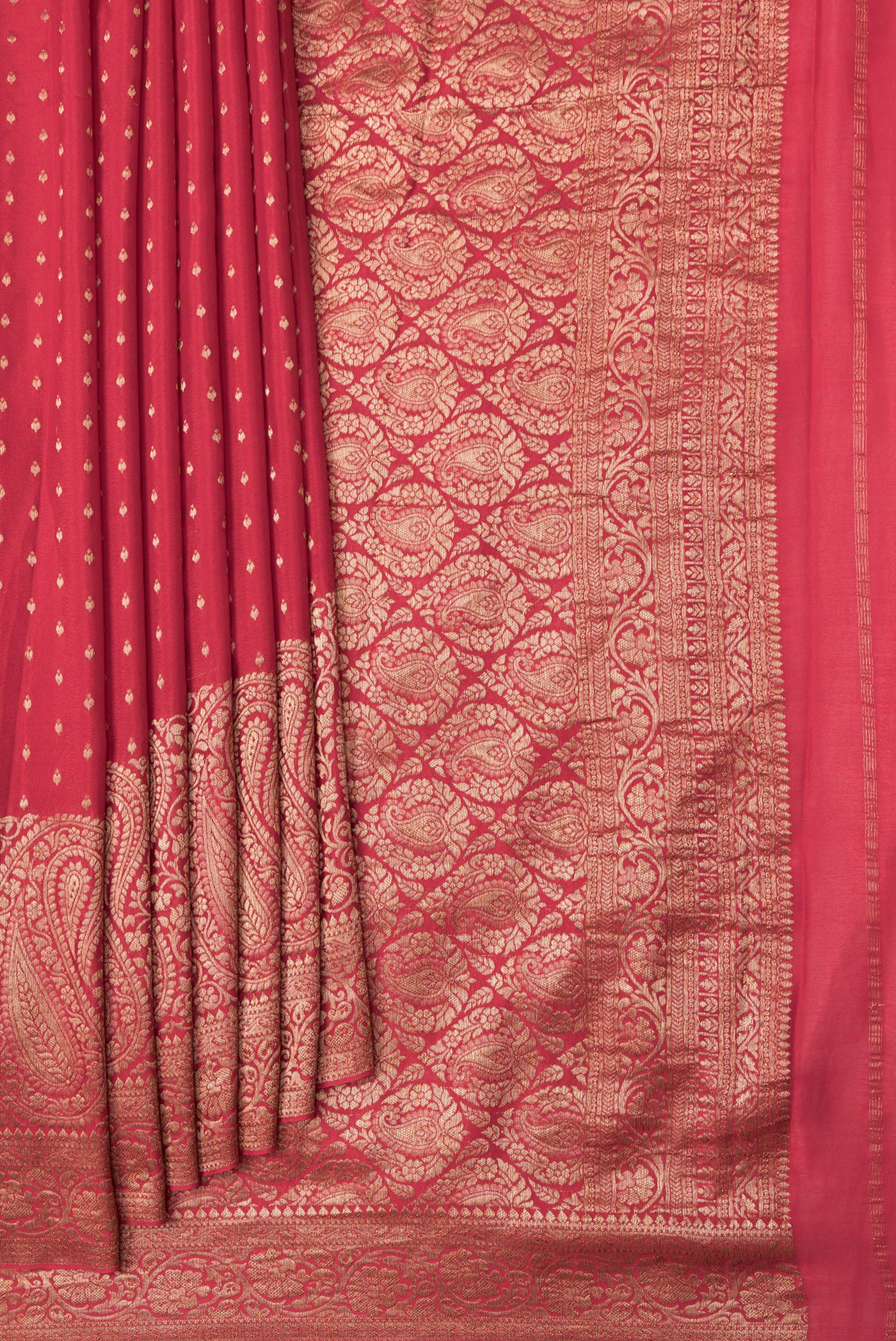 Red Mysore Crepe Saree - Image 4