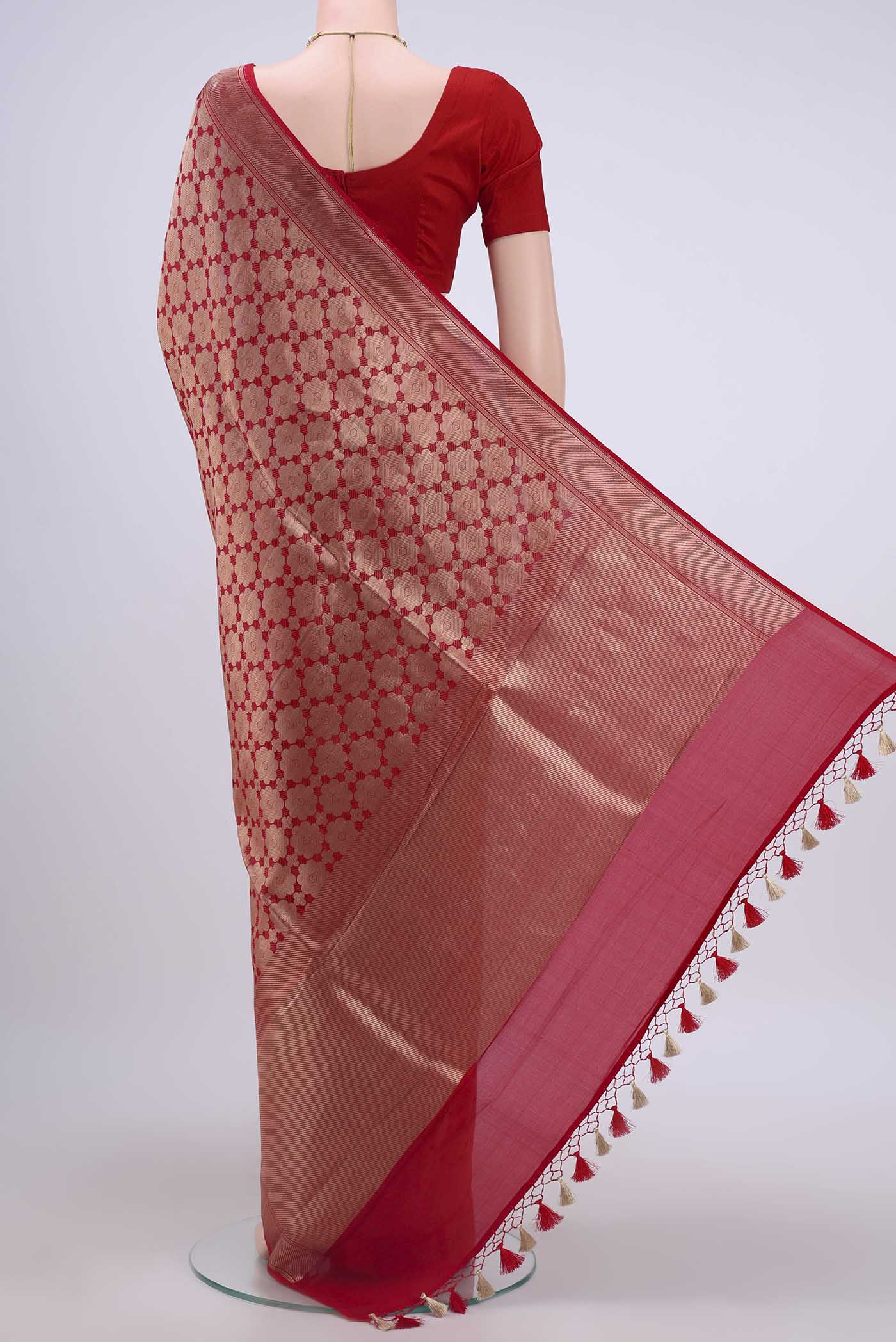 Red Dual Tone Banarasi Silk Saree - Image 3