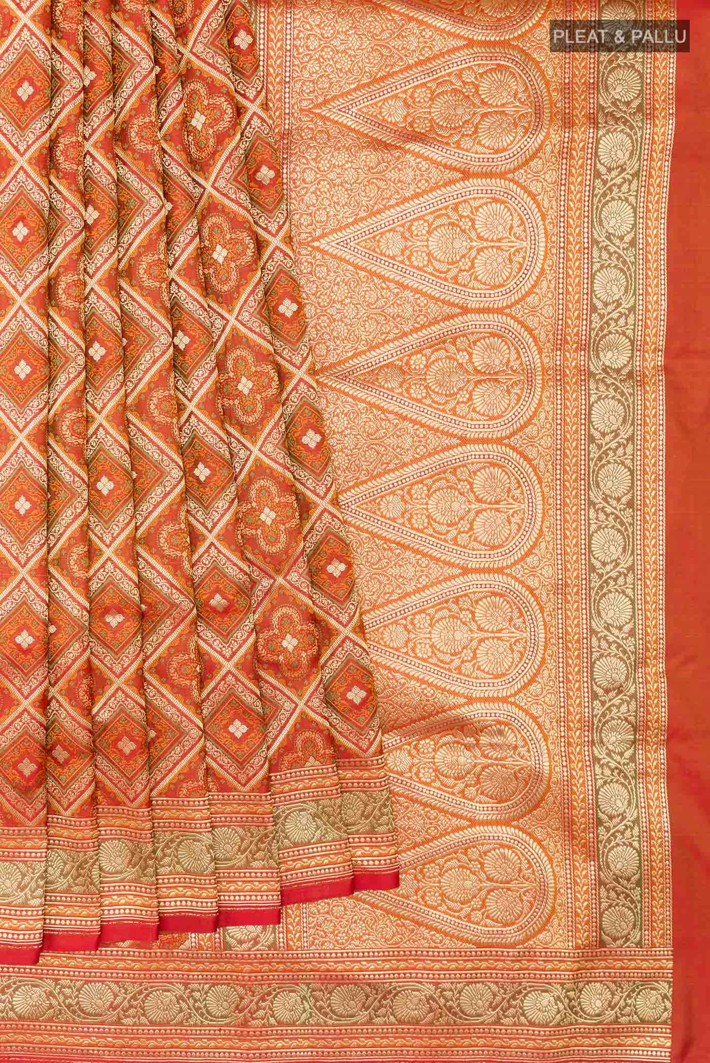 Orange Banarasi Silk Saree - Image 2