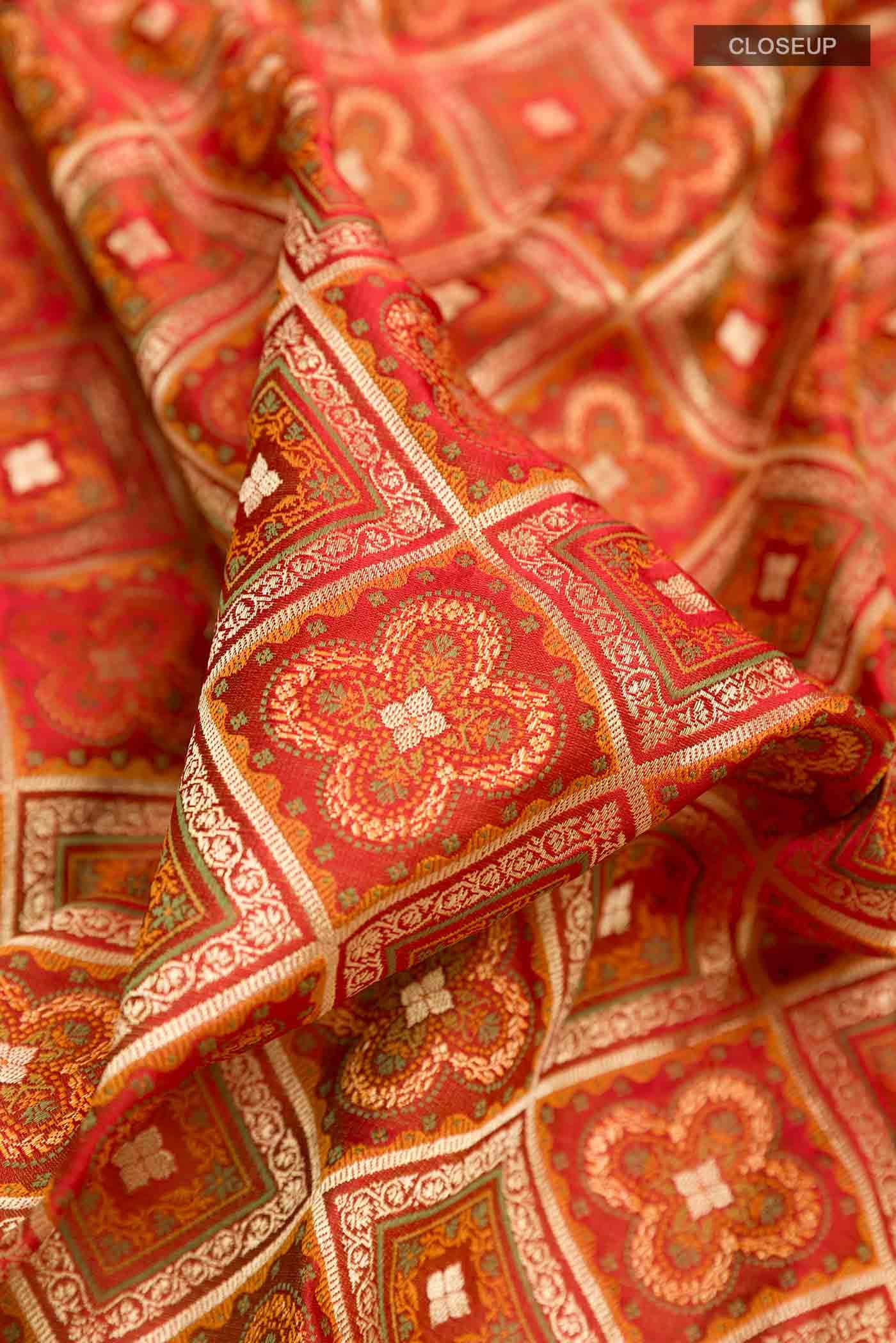 Orange Banarasi Silk Saree - Image 3