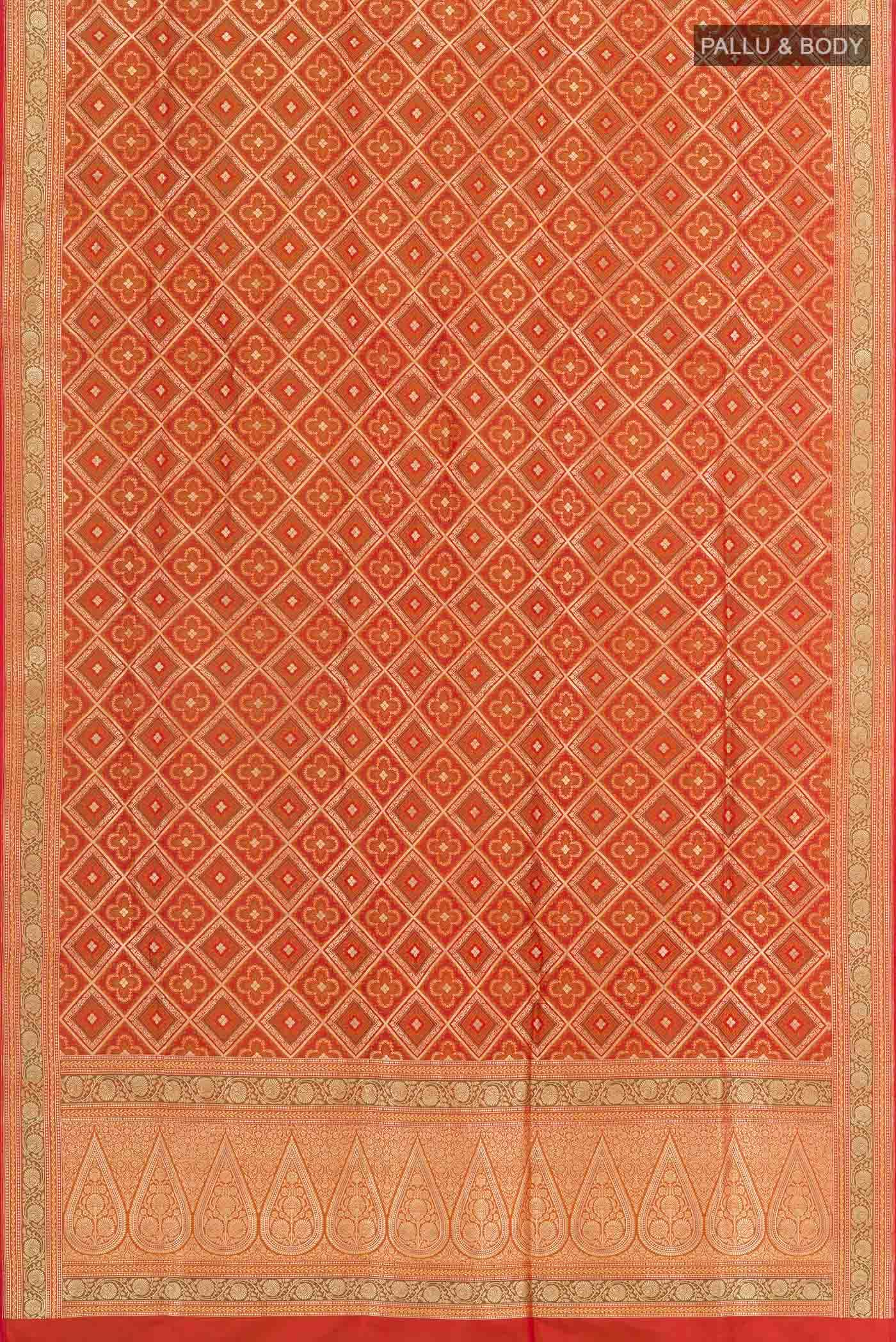 Orange Banarasi Silk Saree - Image 4