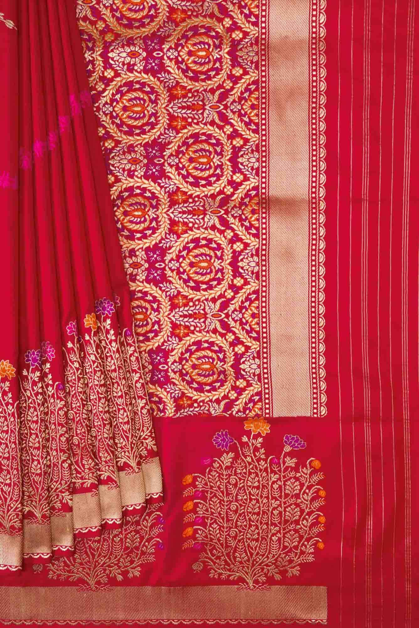 Pure Silk Pure Zari Red Dual Tone Banarasi Saree - Image 2