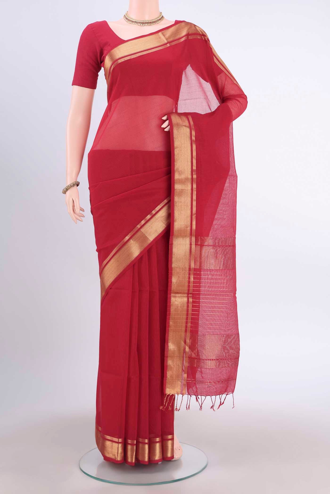 Red Maheshwari Silk Cotton Saree