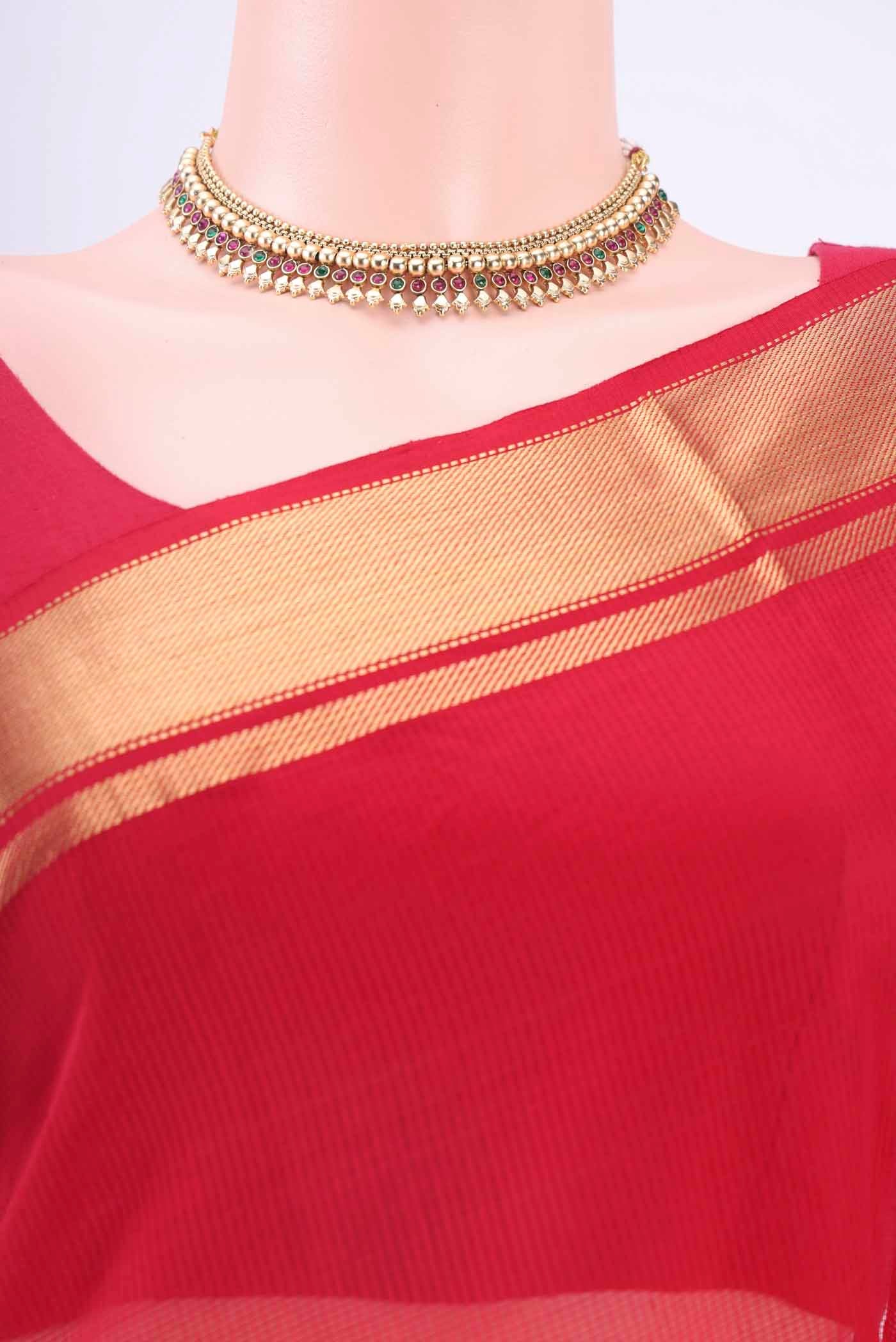 Red Maheshwari Silk Cotton Saree - Image 2