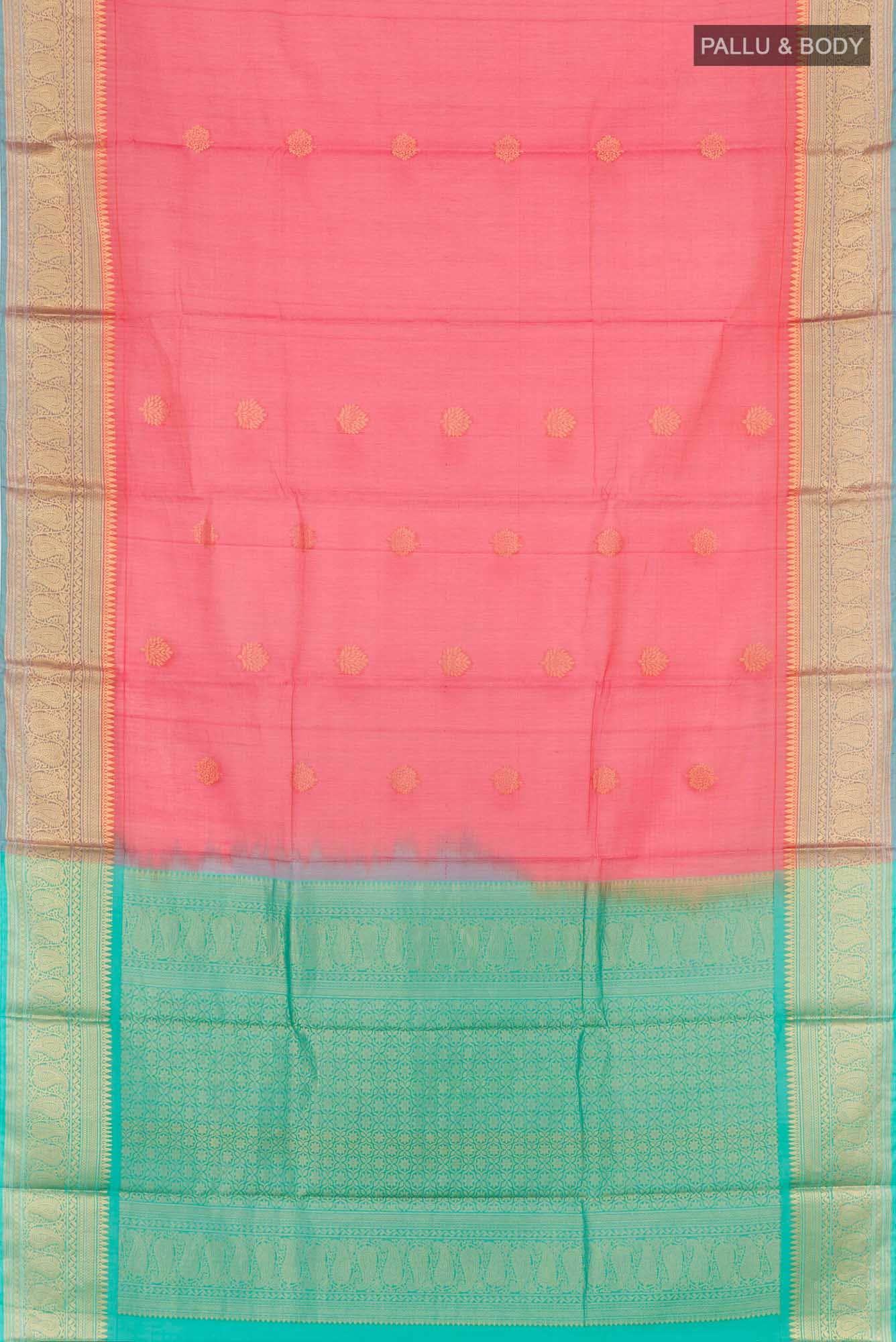 Red Dual Tone Blended Kora Cotton Saree - Image 2