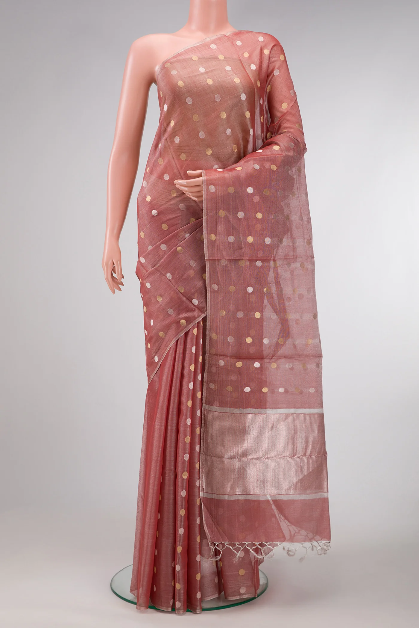 Coral Dual Tone Chanderi Tissue Silk Saree