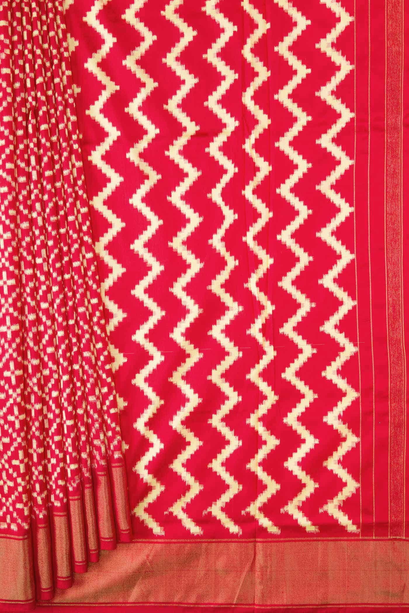 Red Dual Tone Double Ikat Saree - Image 2