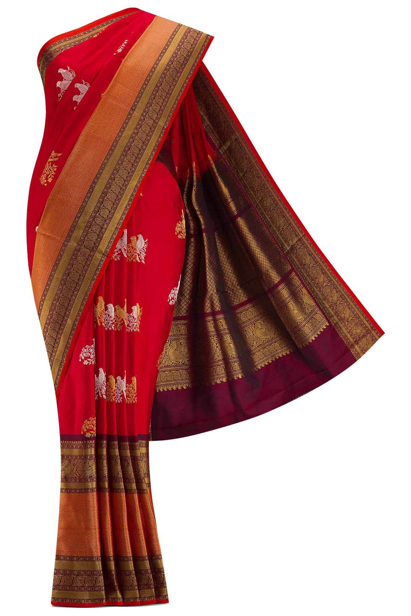 Pure Silk Pure Zari Red Double Ikat Saree