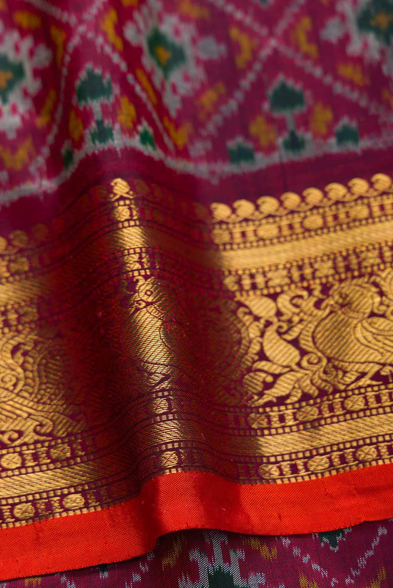 Pure Silk Pure Zari Red Double Ikat Saree - Image 6