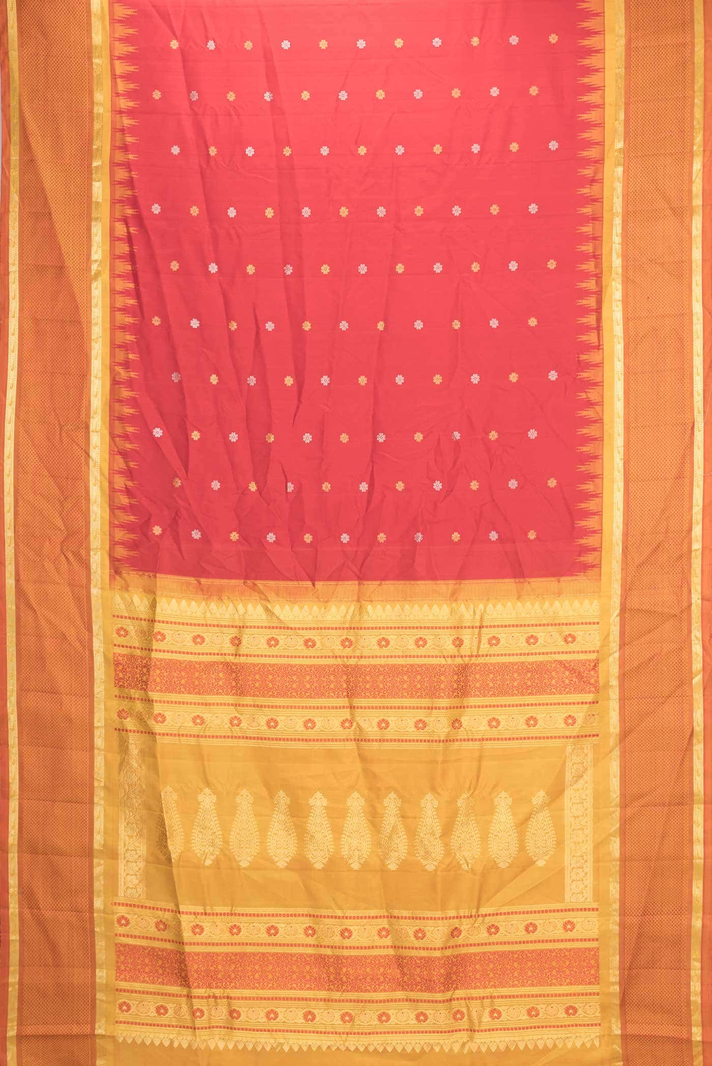 Red Dual Tone Gadwal Silk Saree - Image 4