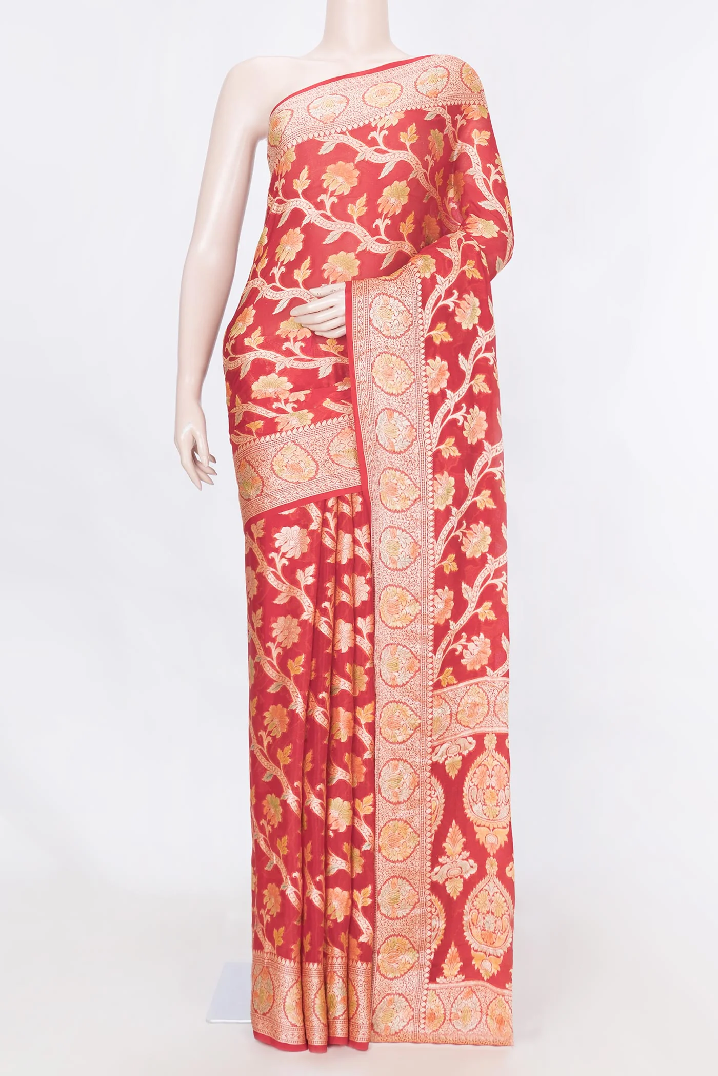 Red Dual Tone Georgette Saree