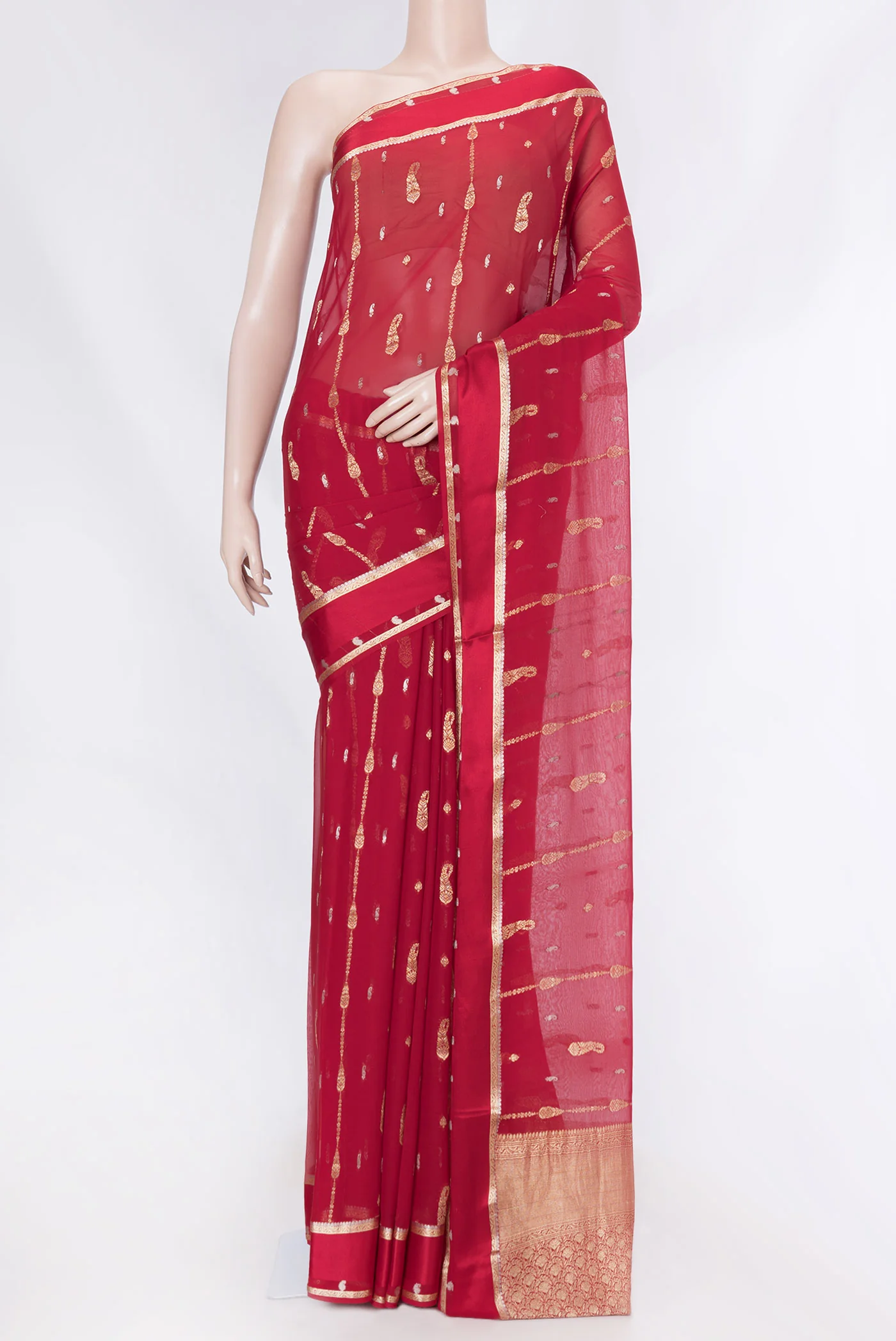 Red Dual Tone Georgette Saree