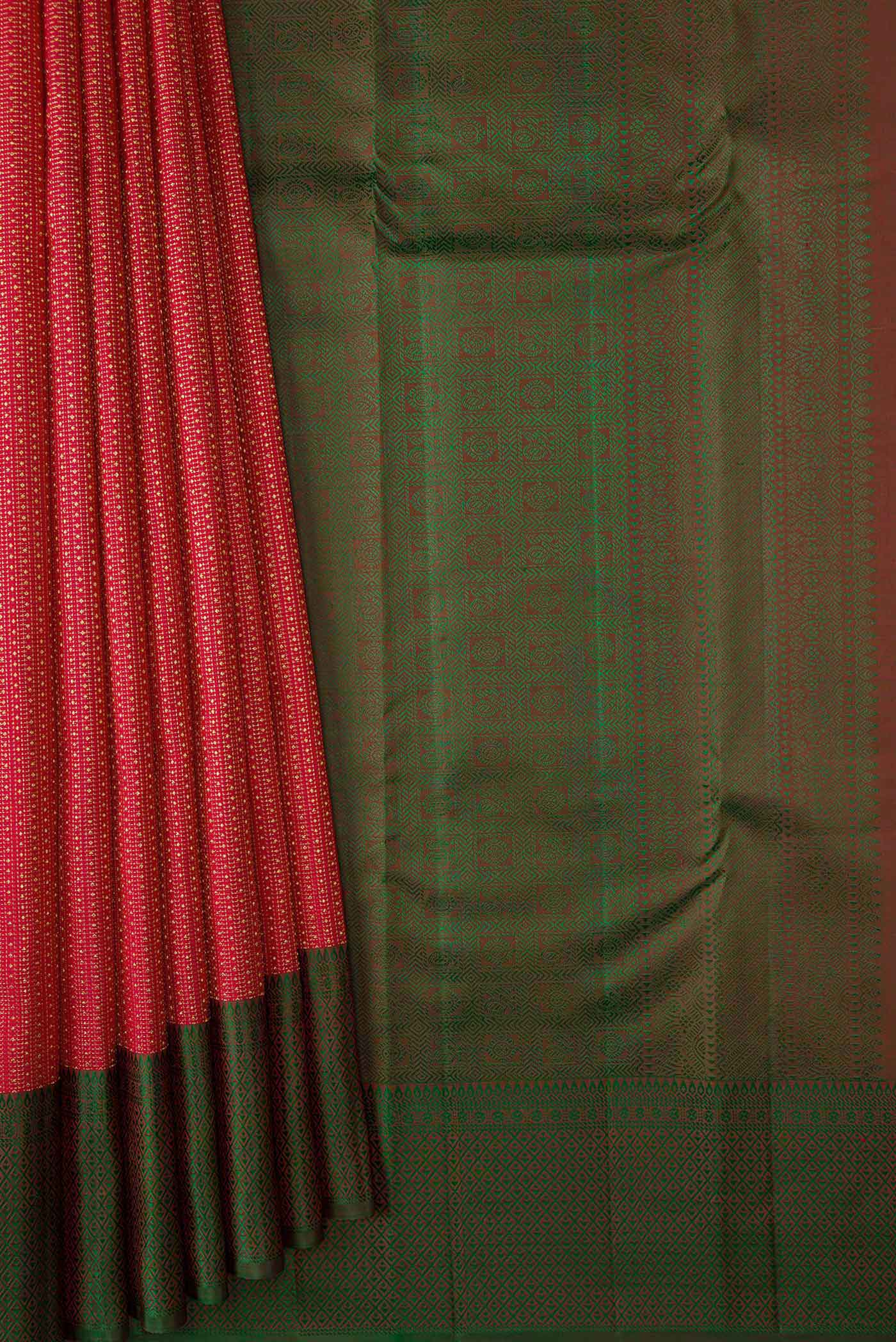 Red Dual Tone Kanchipuram Silk Saree - Image 4